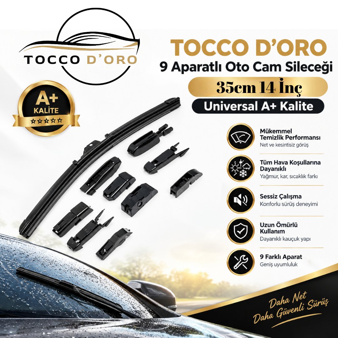 Tocco D'oro 9 Aparatlı Oto Cam Sileceği 35 Cm 14 İnç Universal A+ Kalite