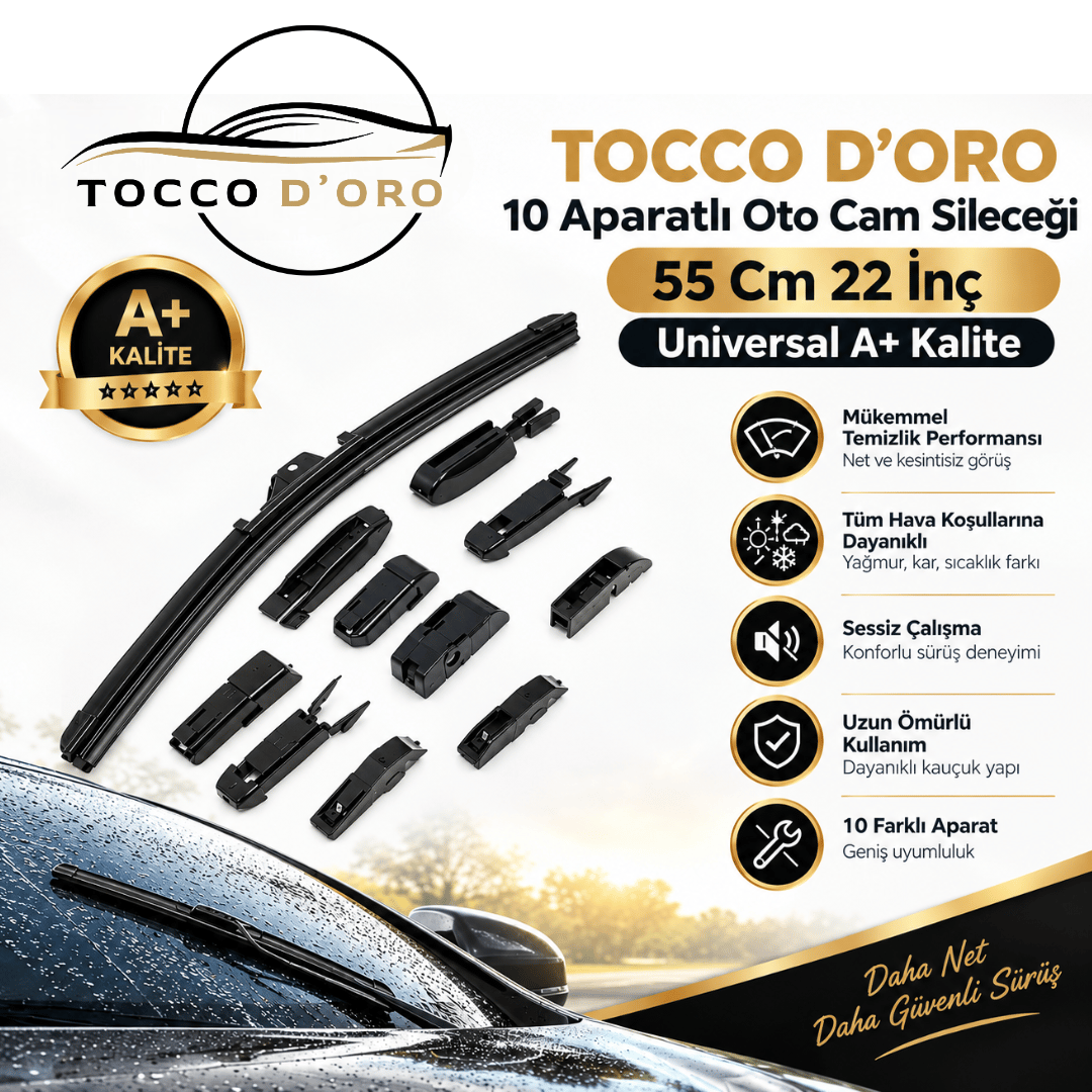 Tocco D'oro 10 Aparatlı Oto Cam Sileceği 55 Cm 22 İnç Universal A+ Kalite