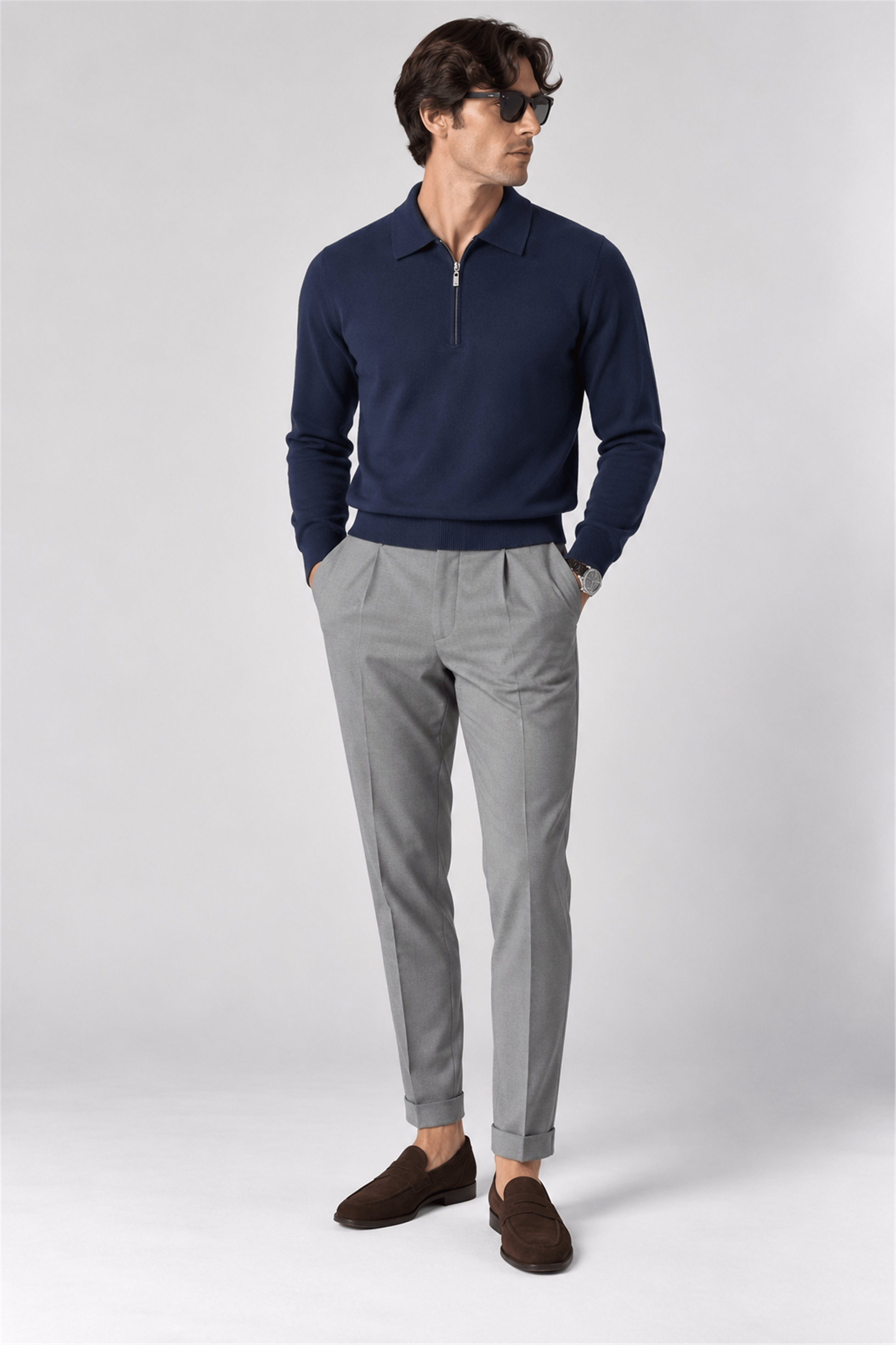 Cotton Cashmere Half-Zip Polo
