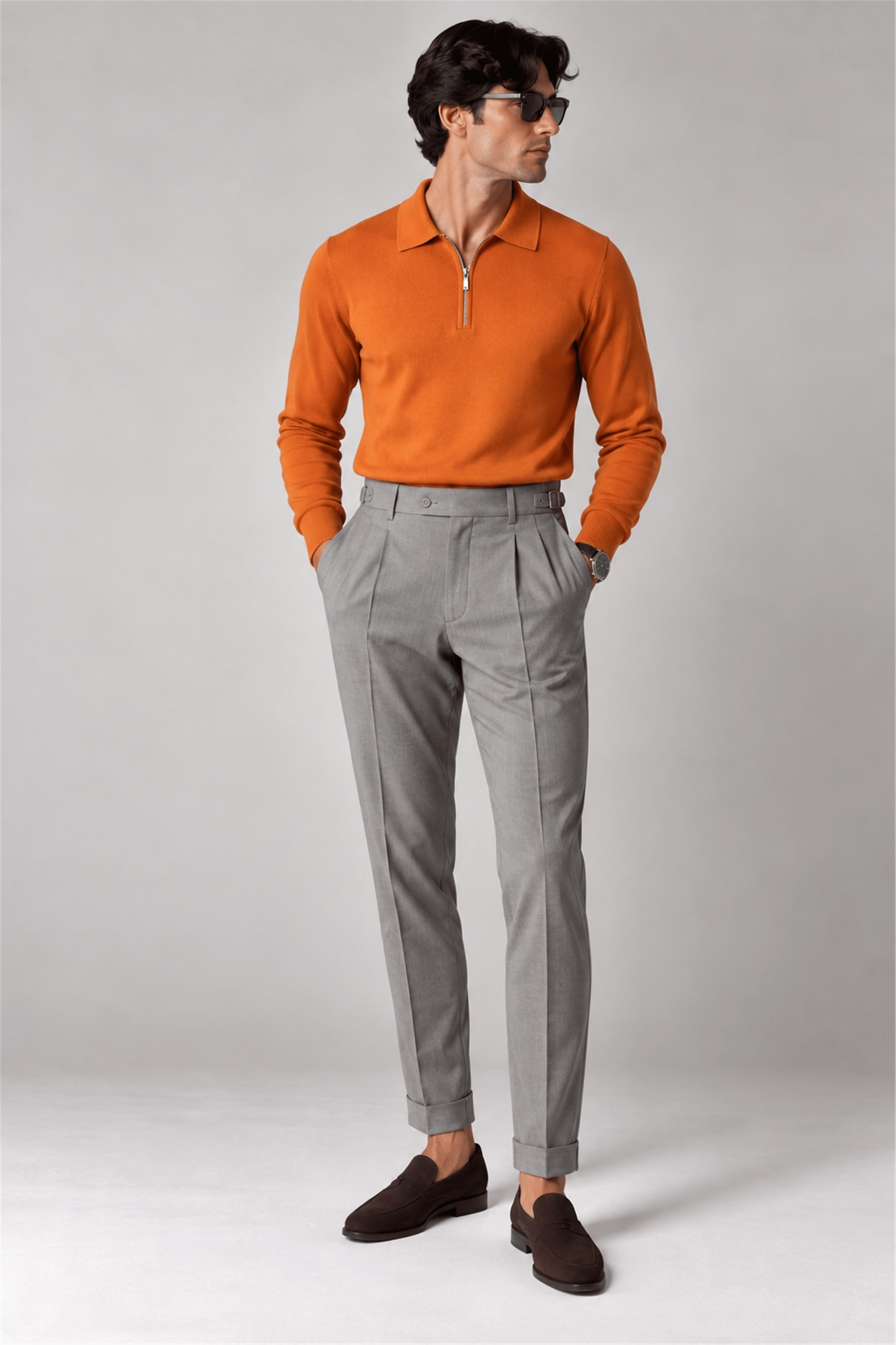 Cotton Cashmere Half-Zip Polo
