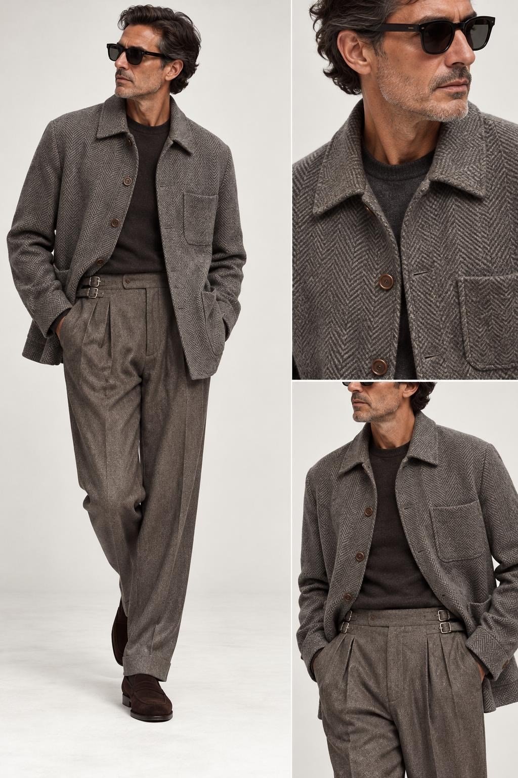 FK Herringbone Wool City Jacket — Taupe Grey