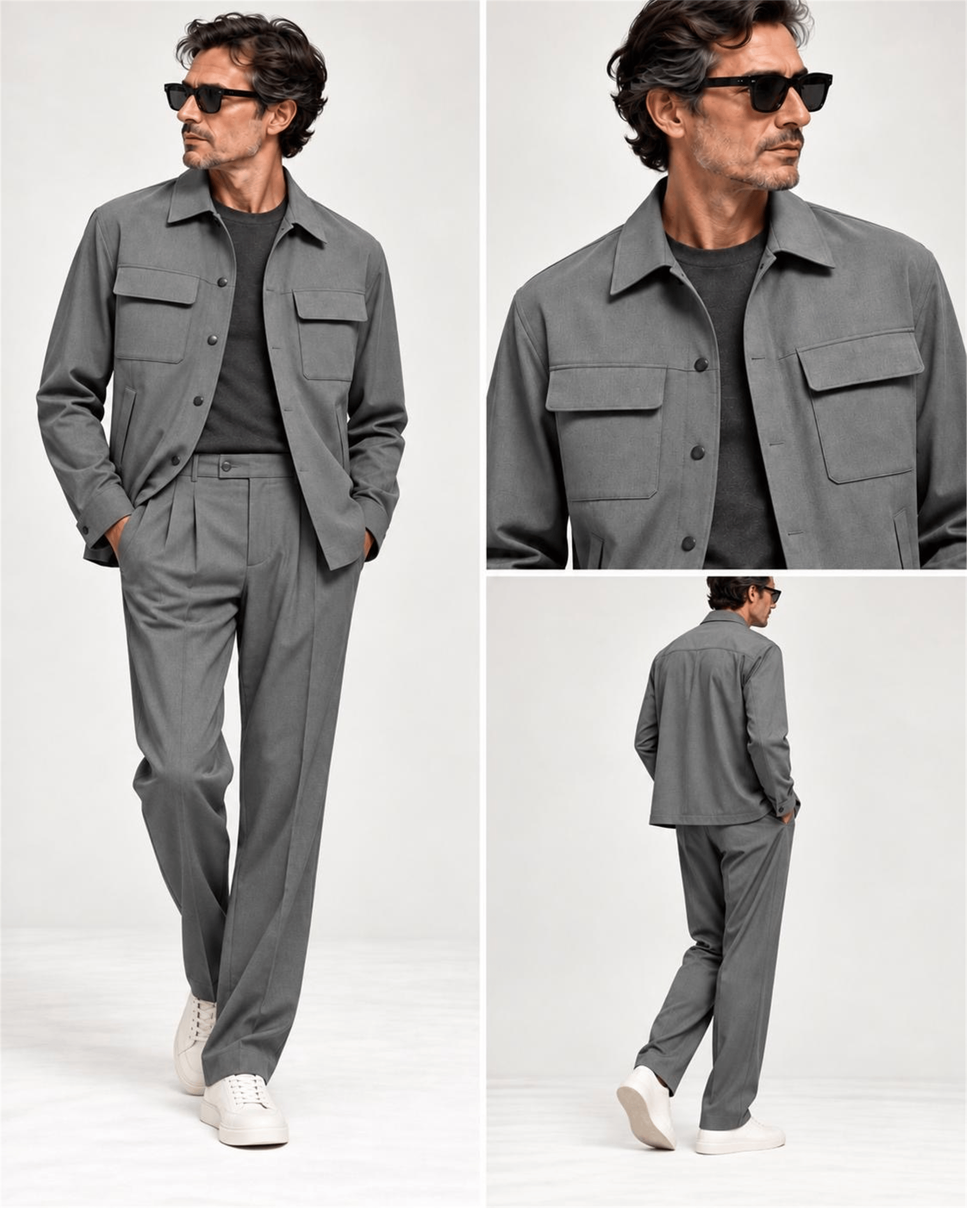 FK Modern Wool Smart Casual Suit — Medium Grey