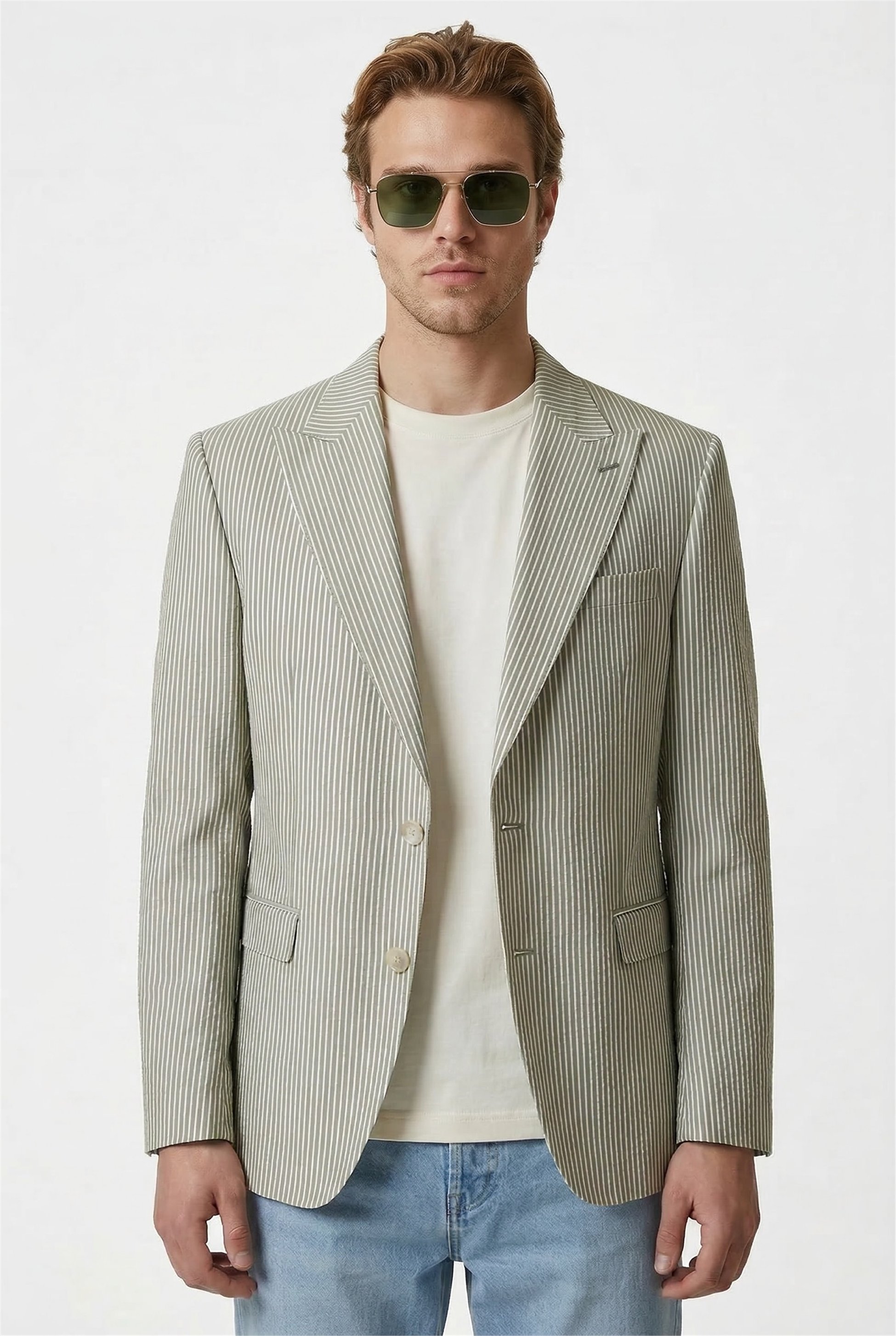 Karakaşlı Sage Çizgili Blazer