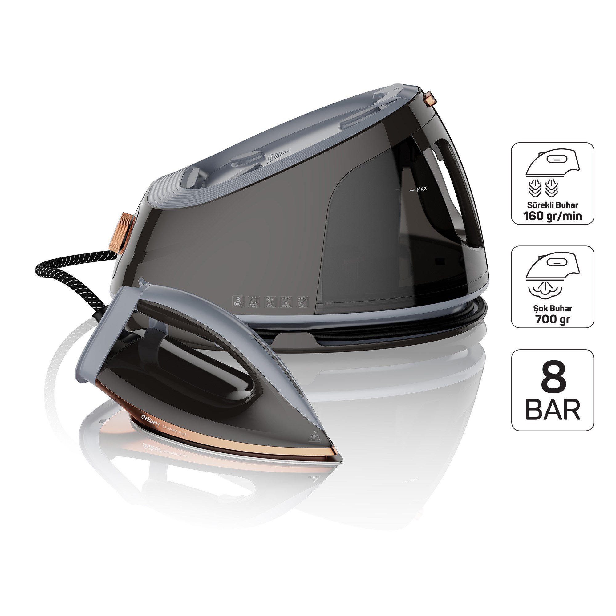 Arzum AR6048-17 Gri Steamart Plus Kazanlı Ütü