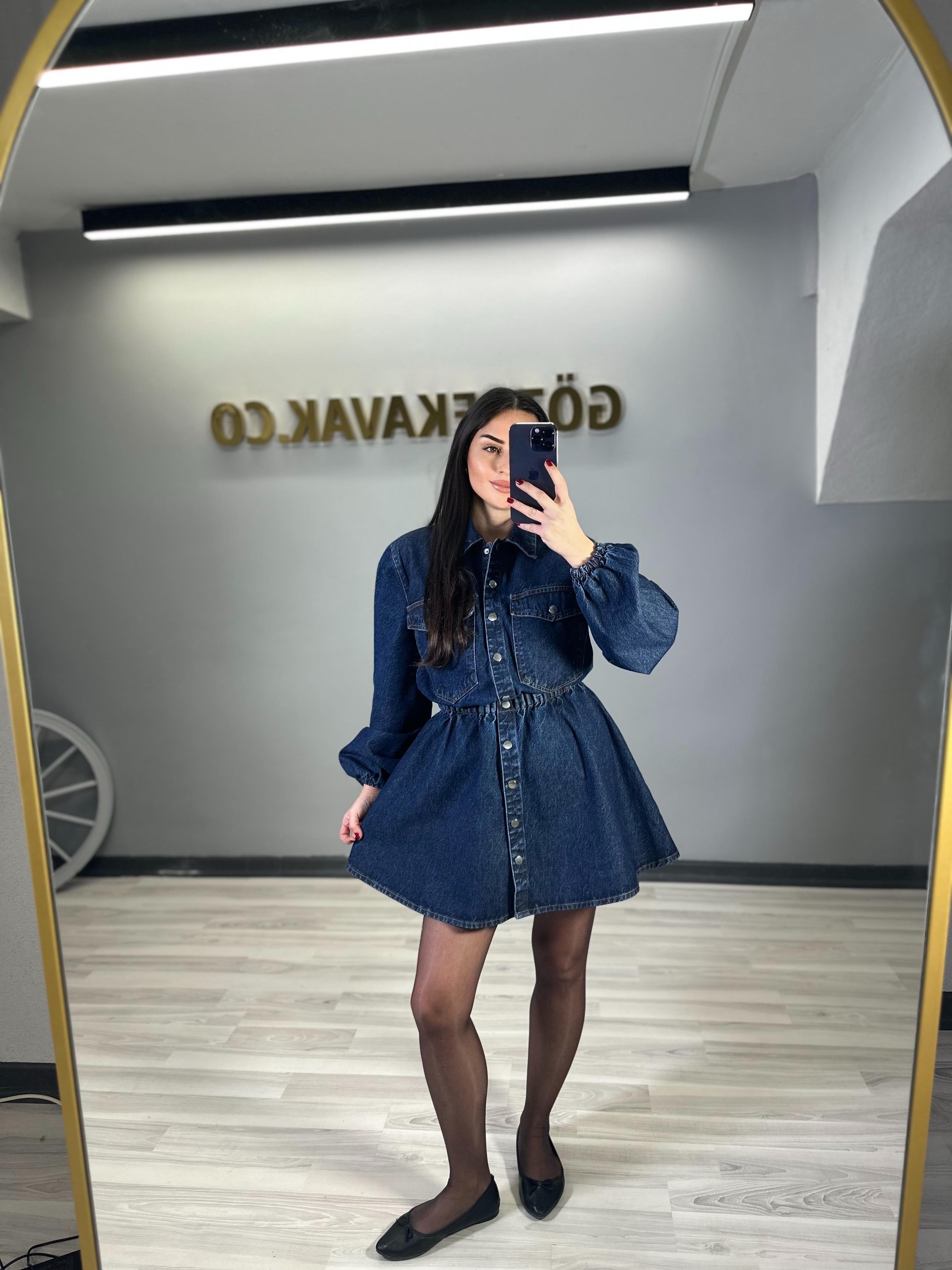 MAVİ ÇITÇIT KAPAMALI DENİM ELBİSE
