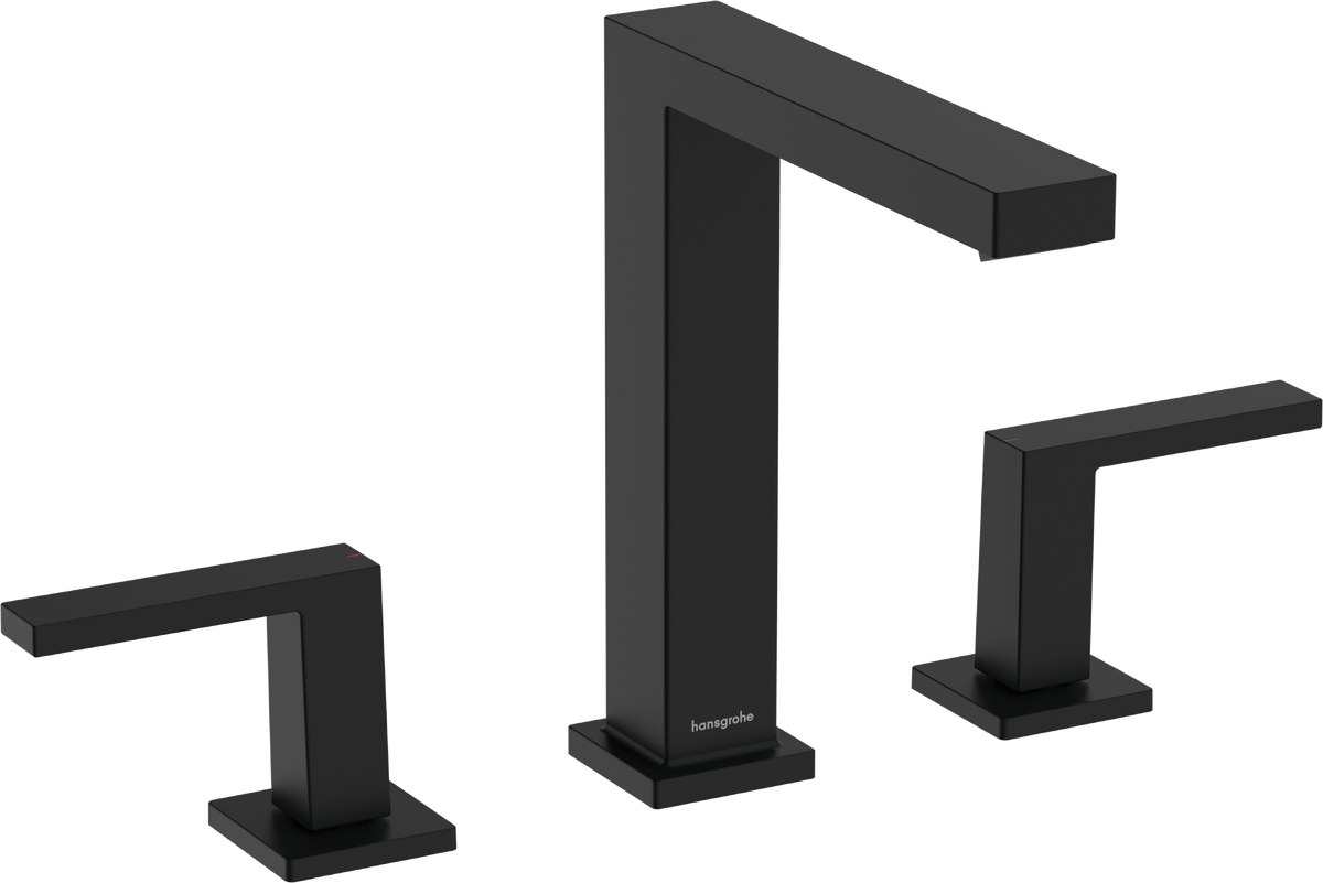 Hansgrohe Tecturis EcoSmart+ Bas-Aç Gider Seti İle Satin Siyah 3 Delikli Lavabo Bataryası