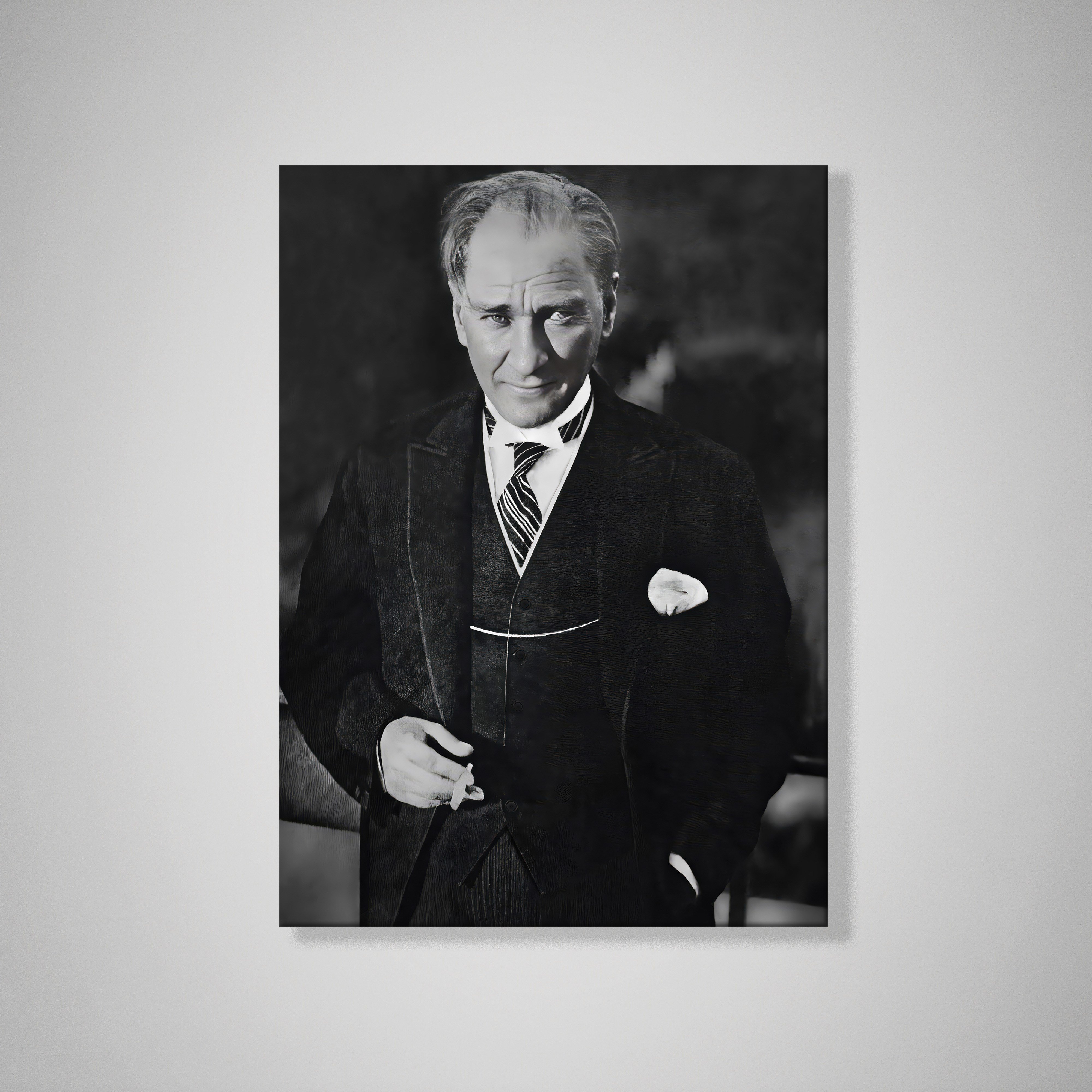 Atatürk Kanvas Tablo – Siyah Beyaz Mustafa Kemal Atatürk Portre Duvar Tablosu