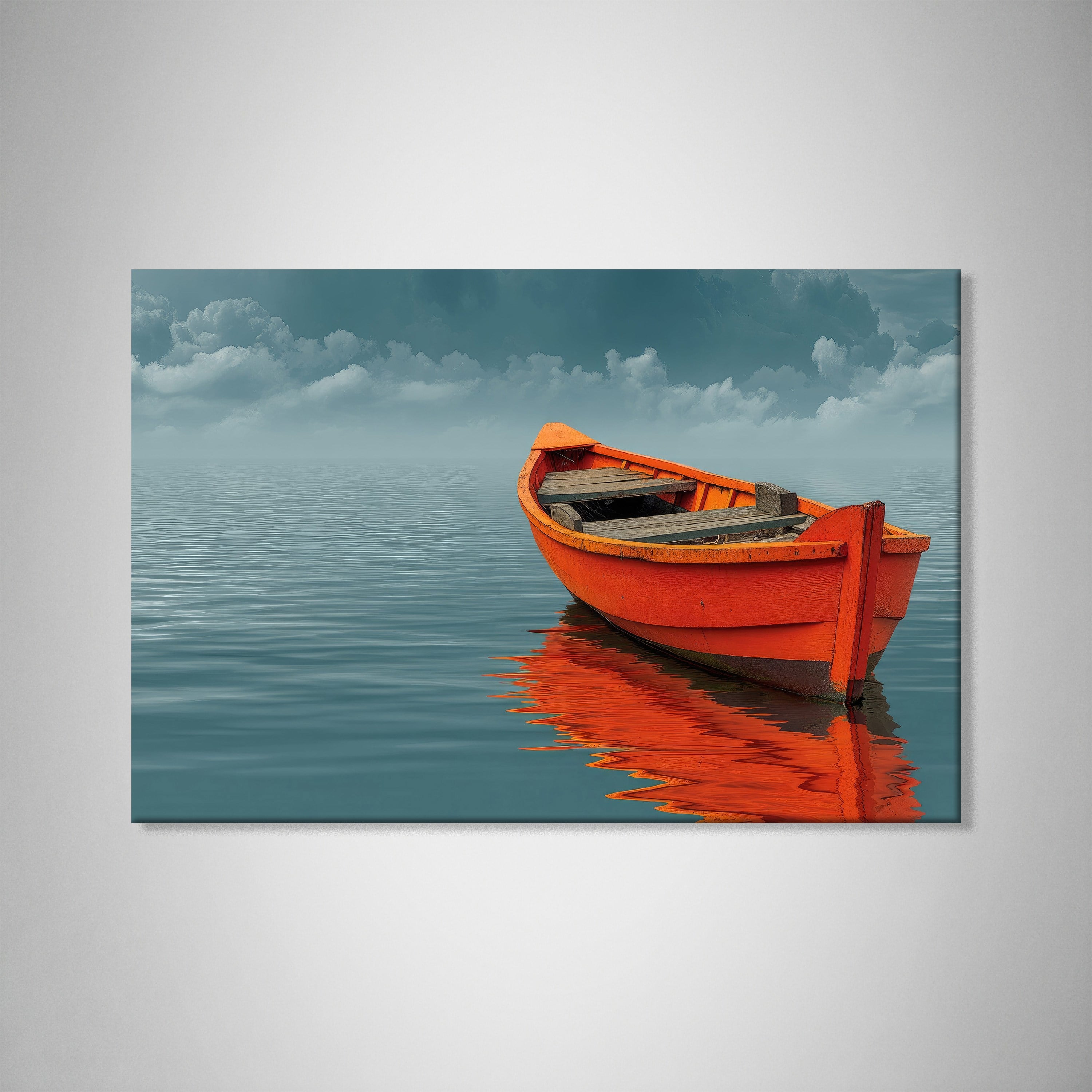 Turuncu Tekne Deniz Manzaralı Kanvas Tablo | Minimal Deniz Dekoru