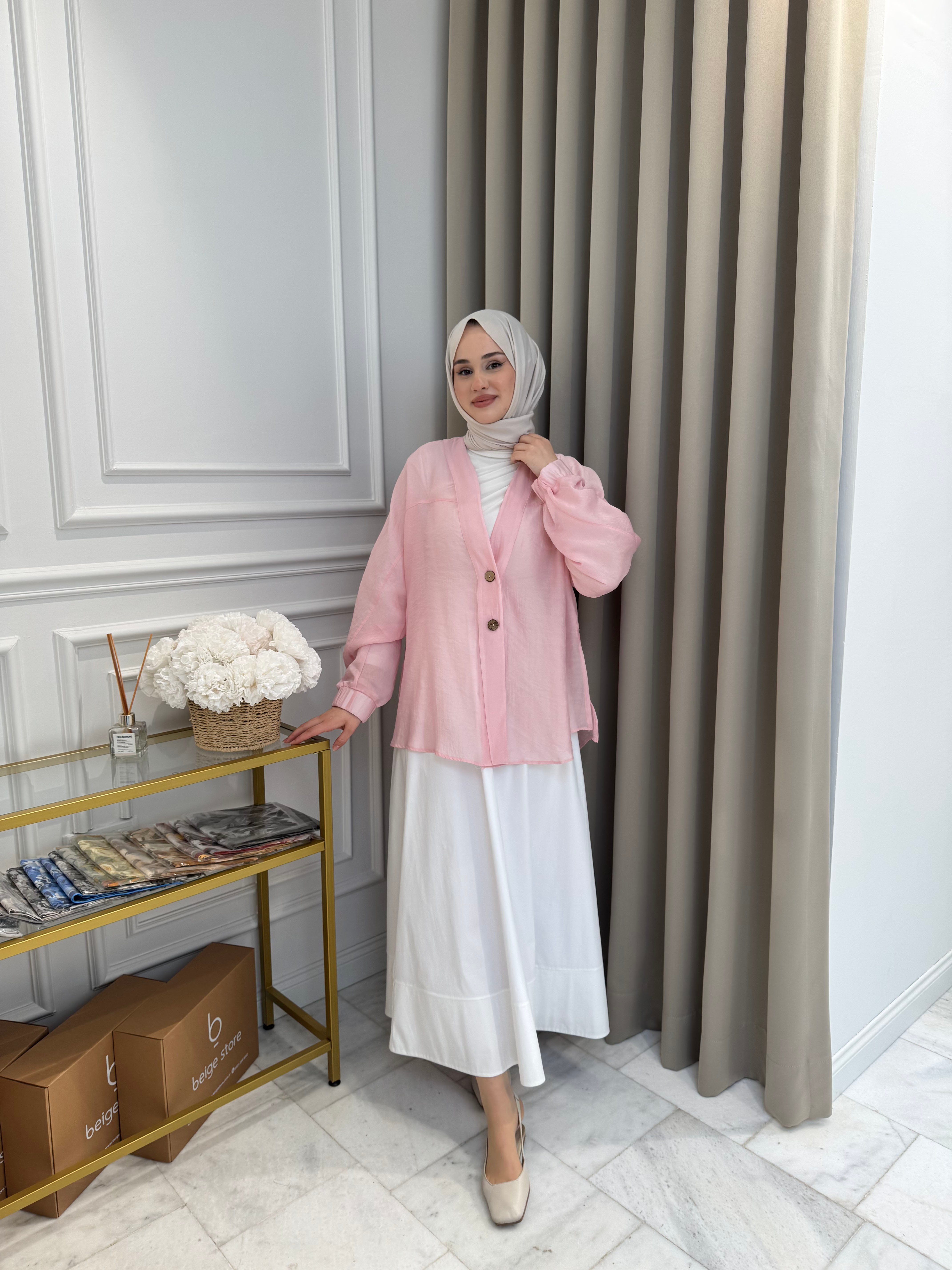 ALMARWAH Transparan Gömlek Pembe