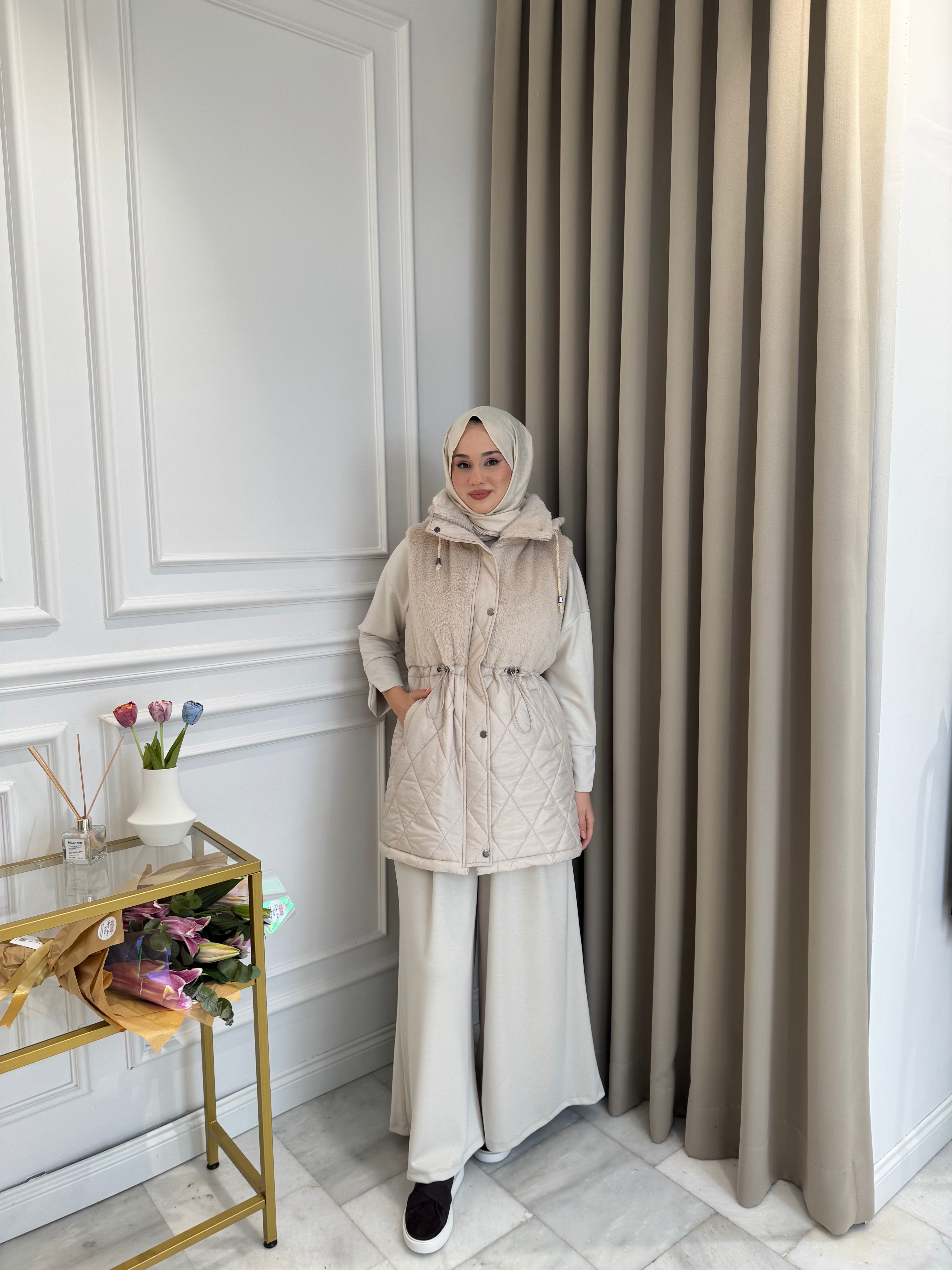 Angora Şişme Yelek Bej