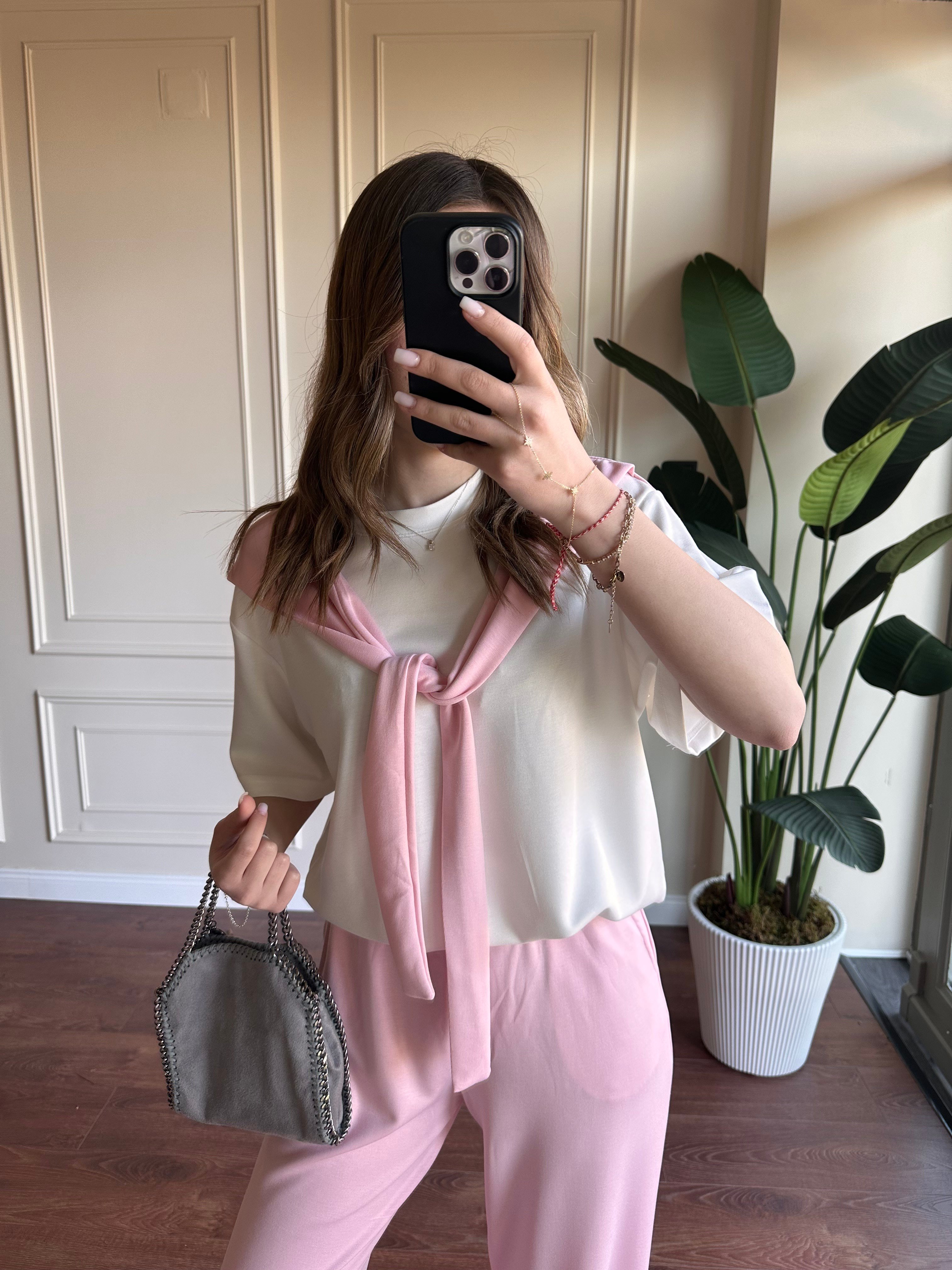 ÖNÜ BAĞLAMALI MODAL TAKIM- PEMBE 