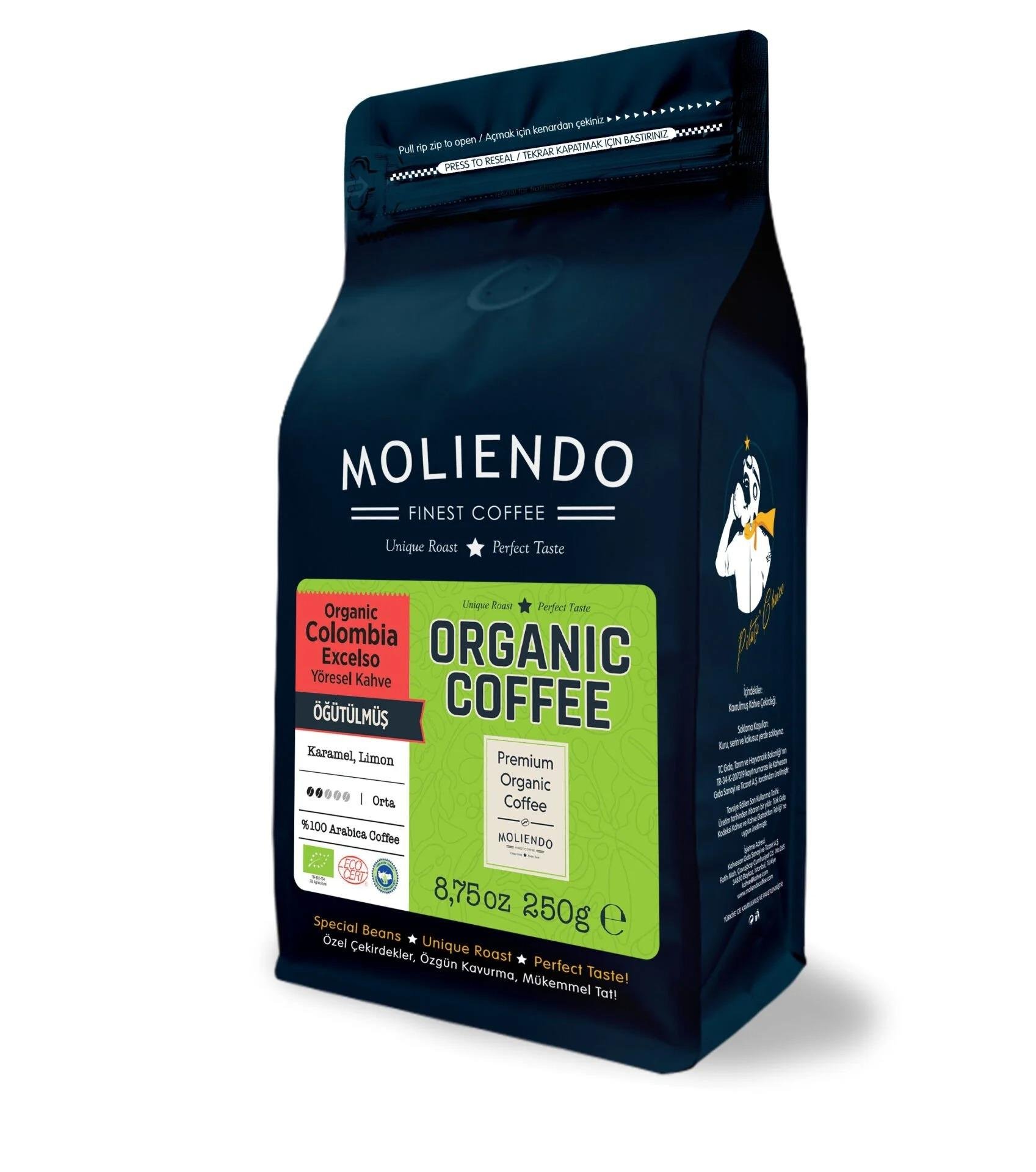 MOLİENDO ORGANİK KAHVE COLOMBIA EXCELSO YORESEL ÖĞÜTÜLMÜŞ