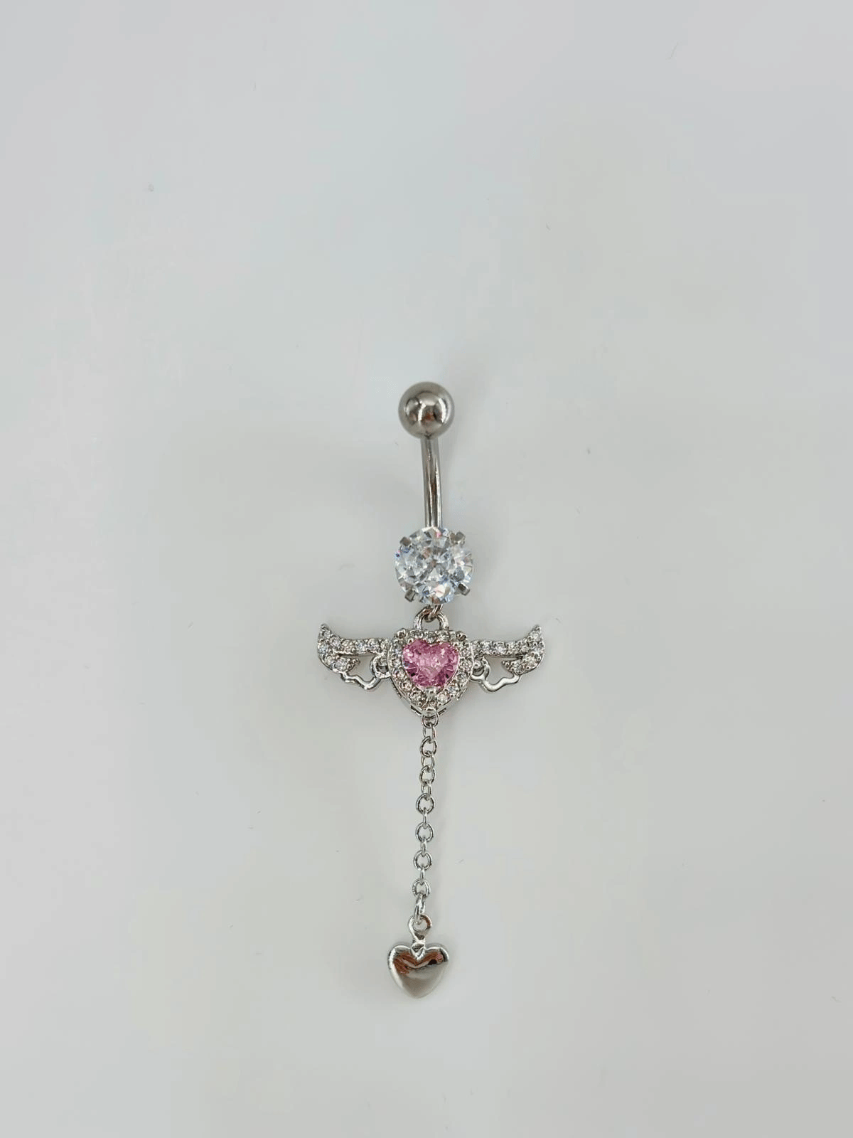 Melek Kanatlı Pembe Taşlı Sallantılı Göbek Piercing