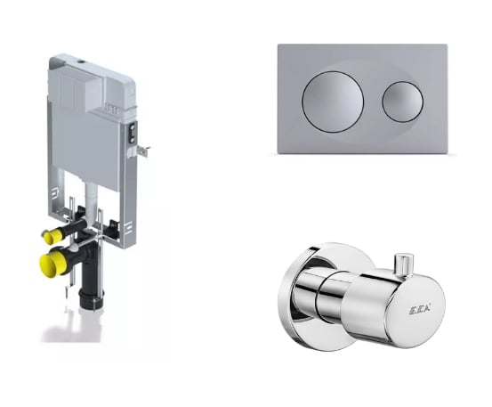 ECA Serel Gömme Rezervuar Set | Gömme Rezervuar(T020111) + P40 Mat Krom Panel(P400180) + Ankastre Ara Kesme Valfi(102151030)
