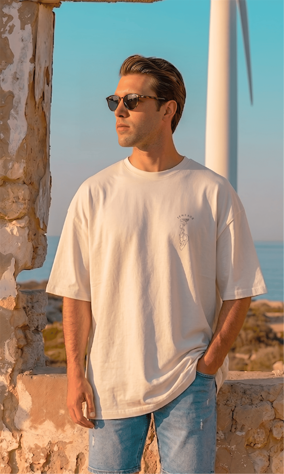 SAKALLI OVERSİZE T-SHIRT EKRU