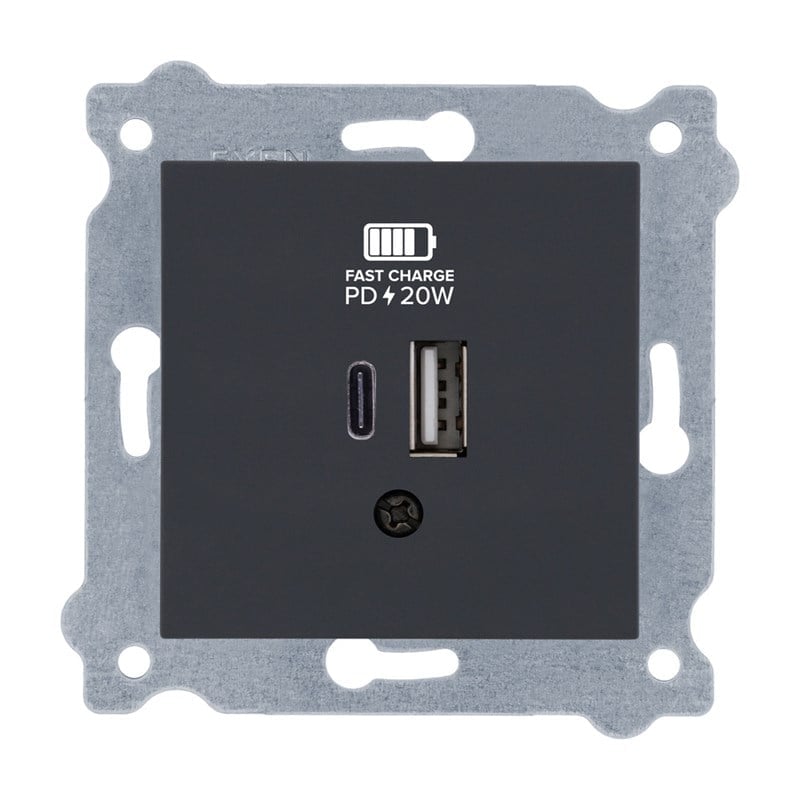 Exen Type A + Type C 20W Hızlı Şarj Prizi Mekanizma - Füme - 290-001103-277