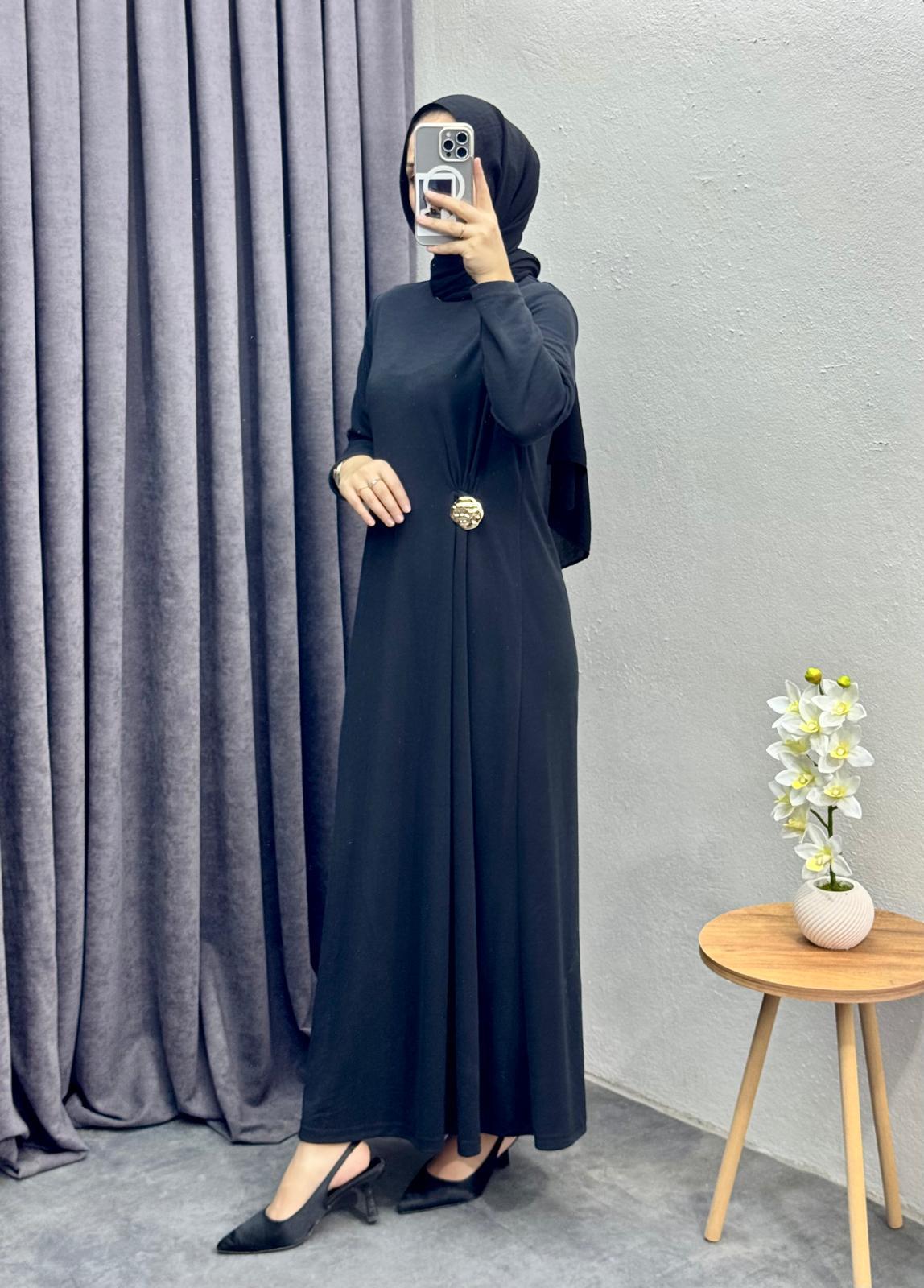E06 Kupra Elbise  Siyah