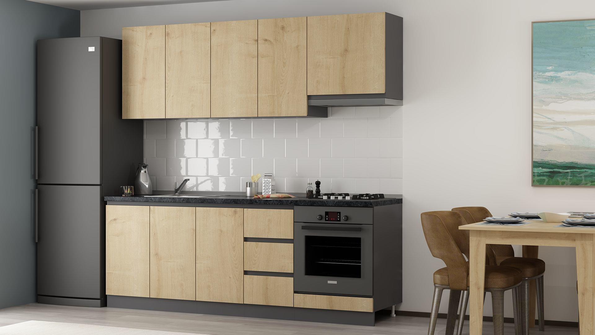 Vive Panna Mutfak 220Cm Aspratör + Ankastre - Antrasit/Safir
