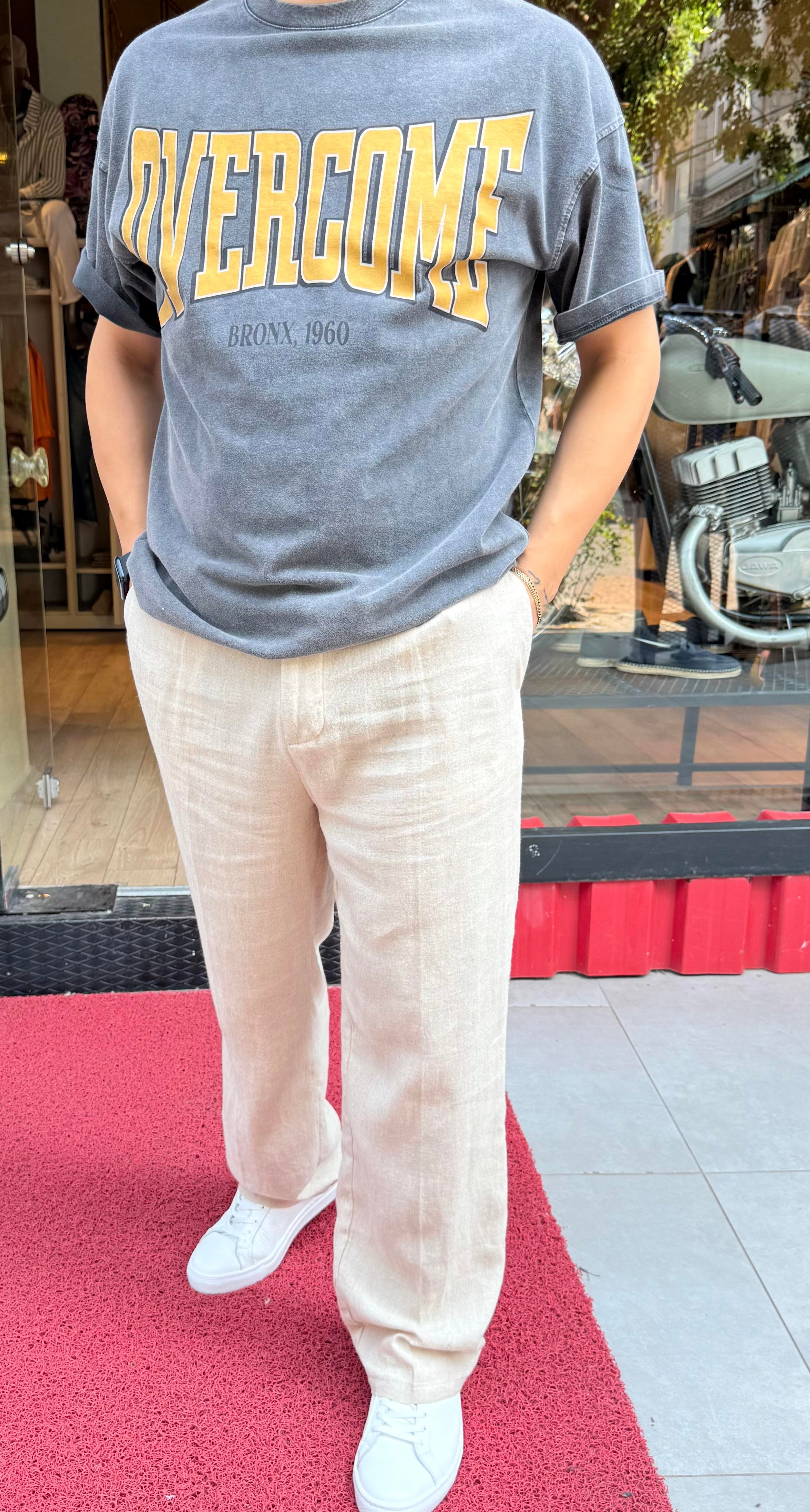 Keten Baggy Pantolon Krem