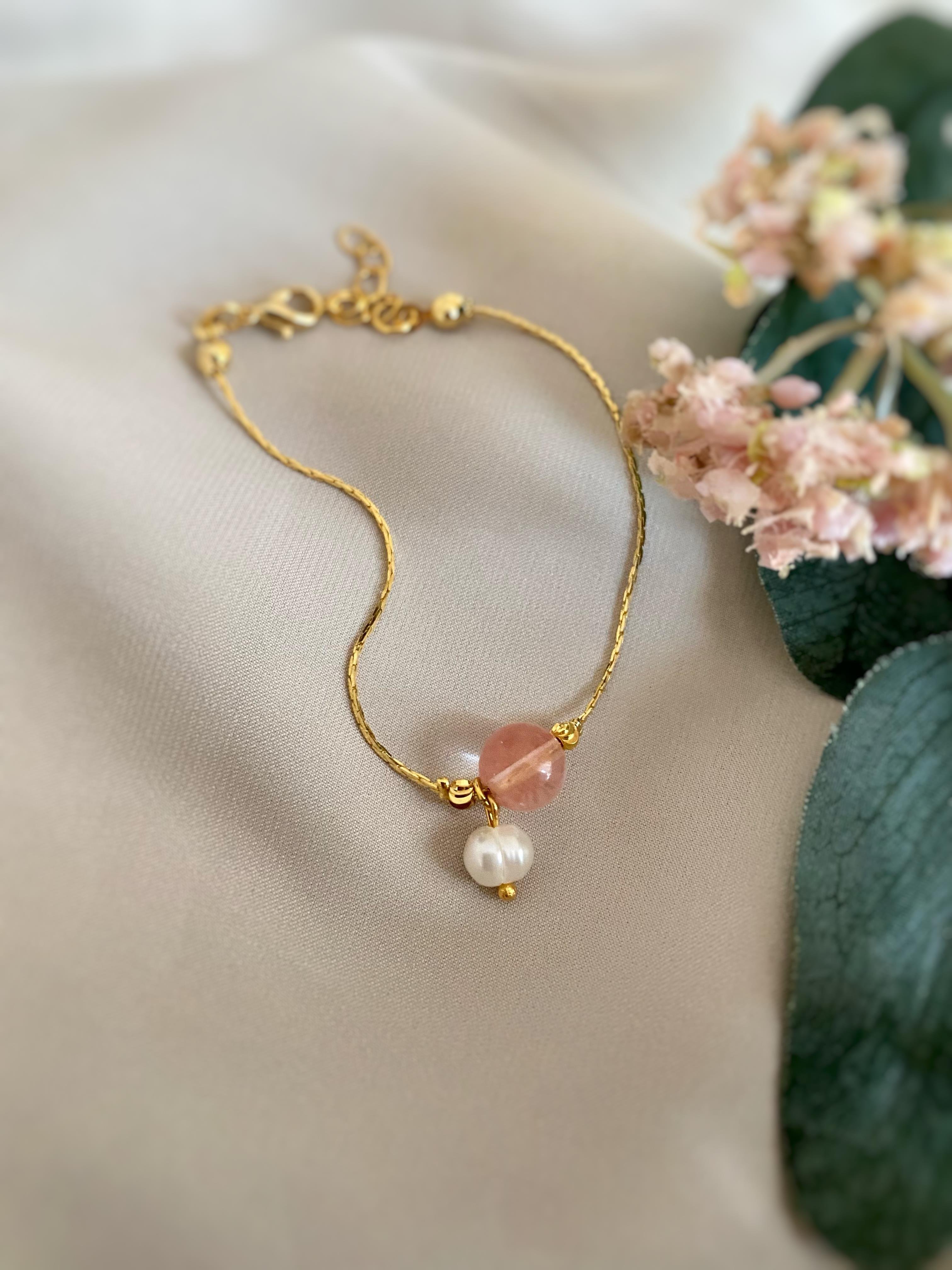 Barok Charm Gül Kuvars Bileklik