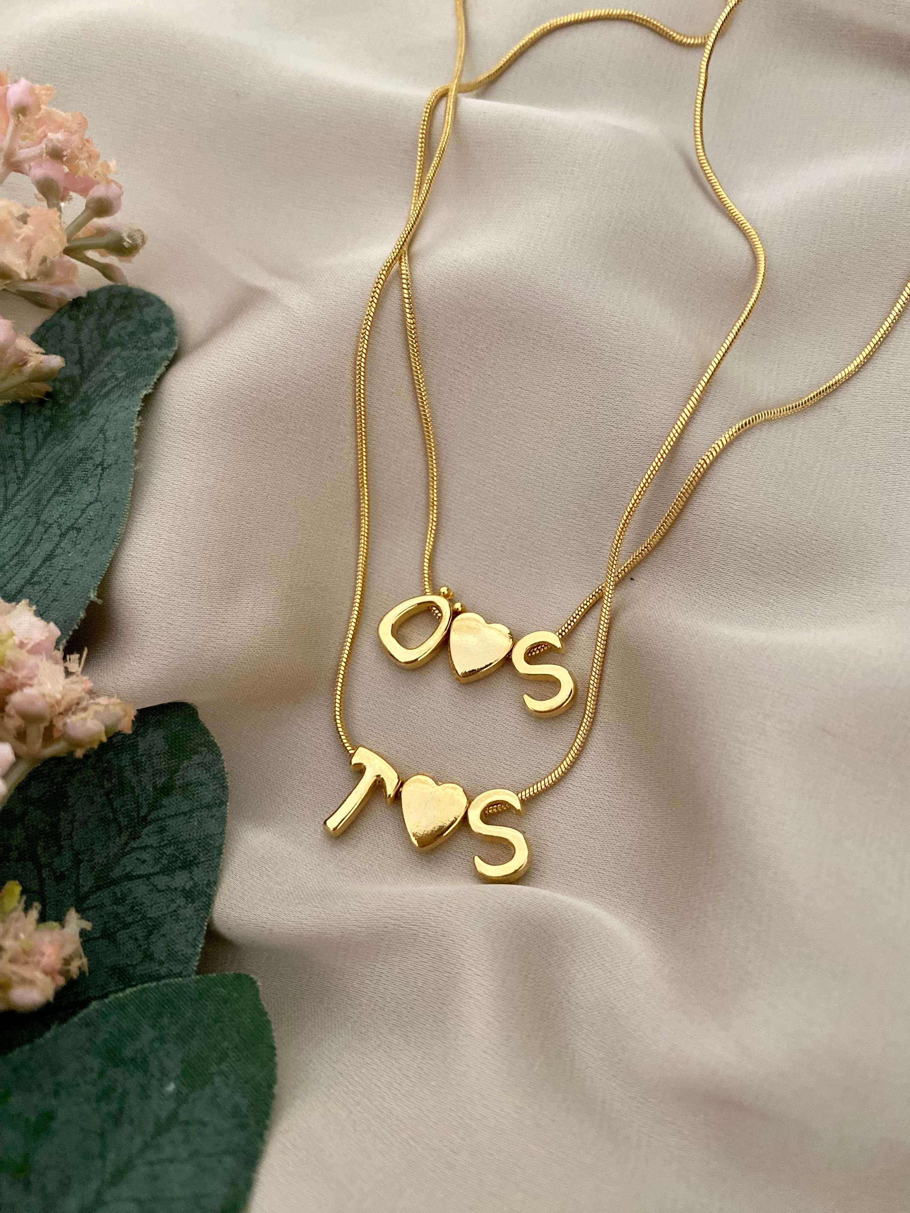 İki Harf Kalp Charm Kolye