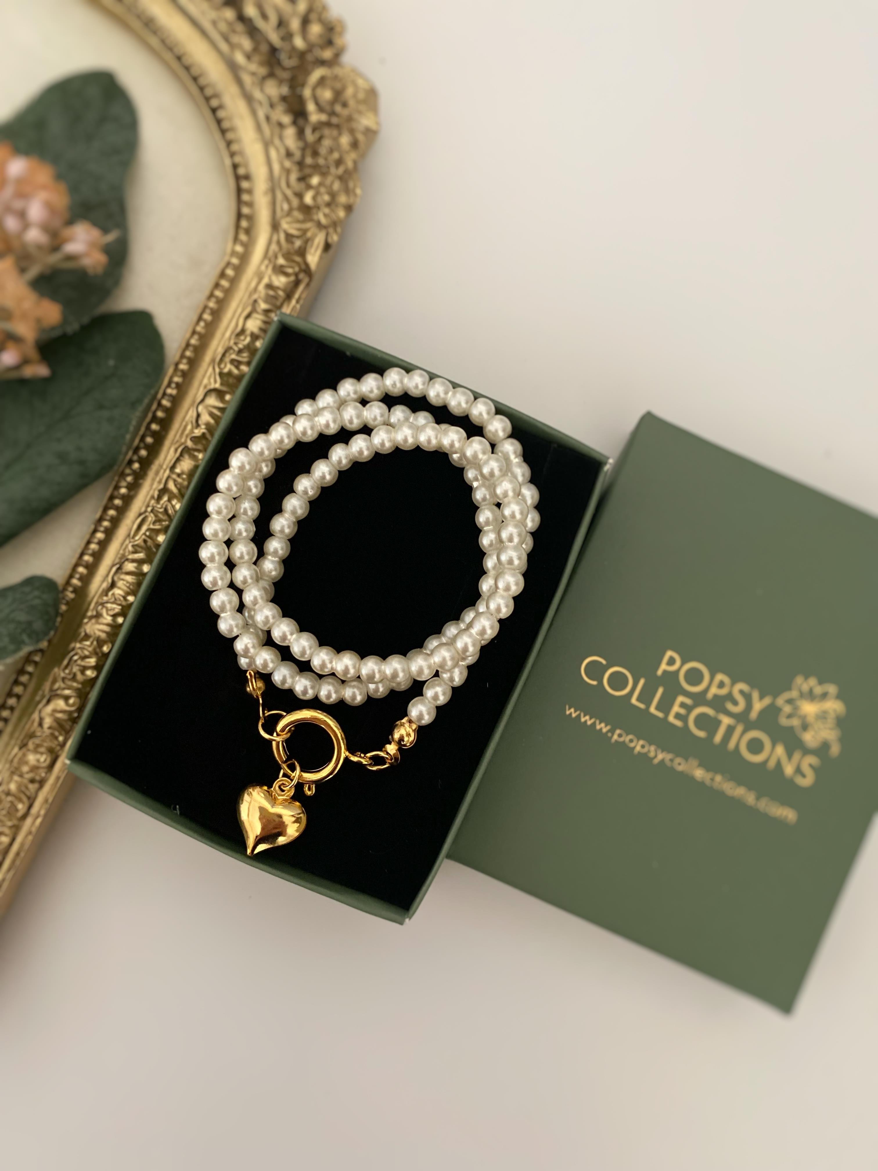 Kalp Charm Cam İnci Kolye