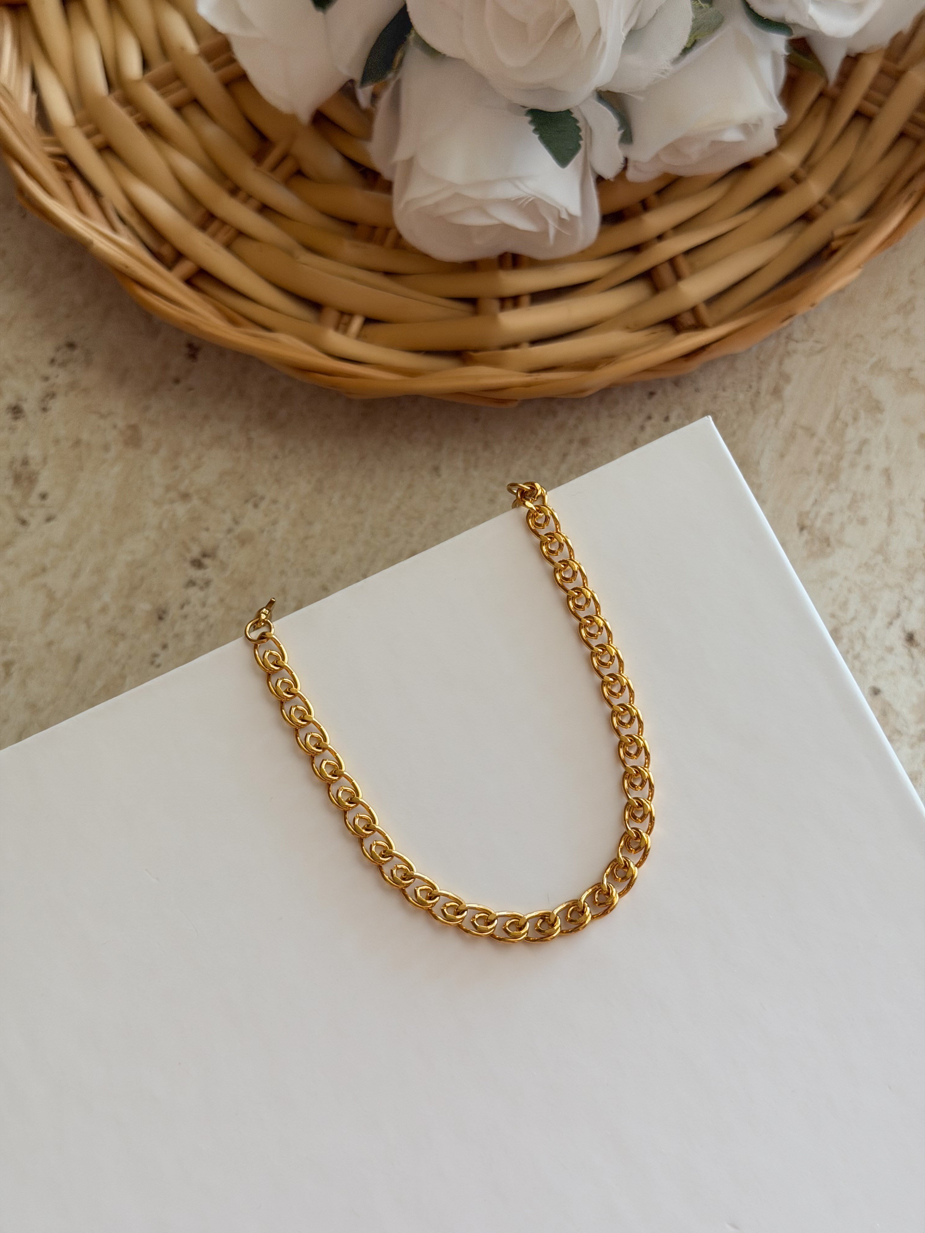 Mavi Boncuklu Gold Zincir