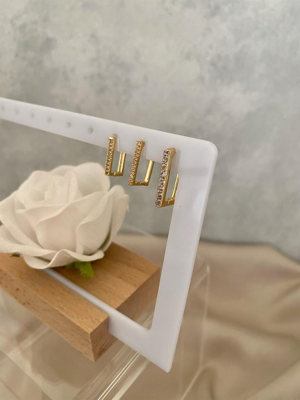Üçlü Dikdörtgen Set Küpe