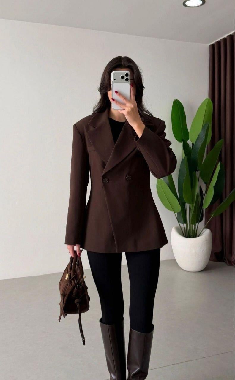 Acı Kahverengi Kruvaze Blazer Kadın Ceket