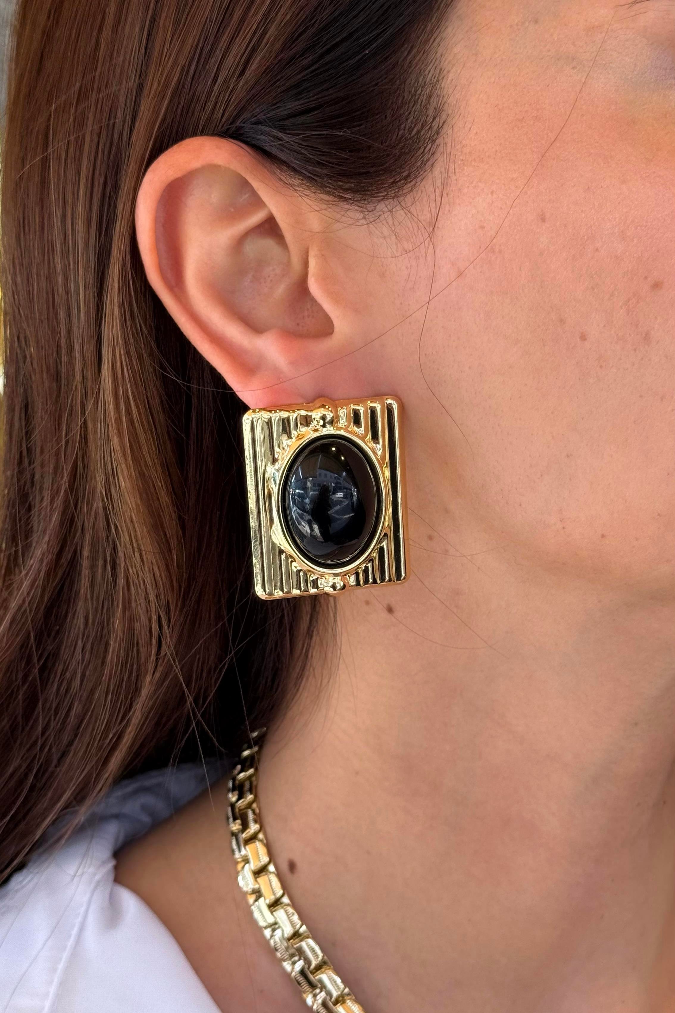 Büyük Gold-Siyah Vintage Küpe