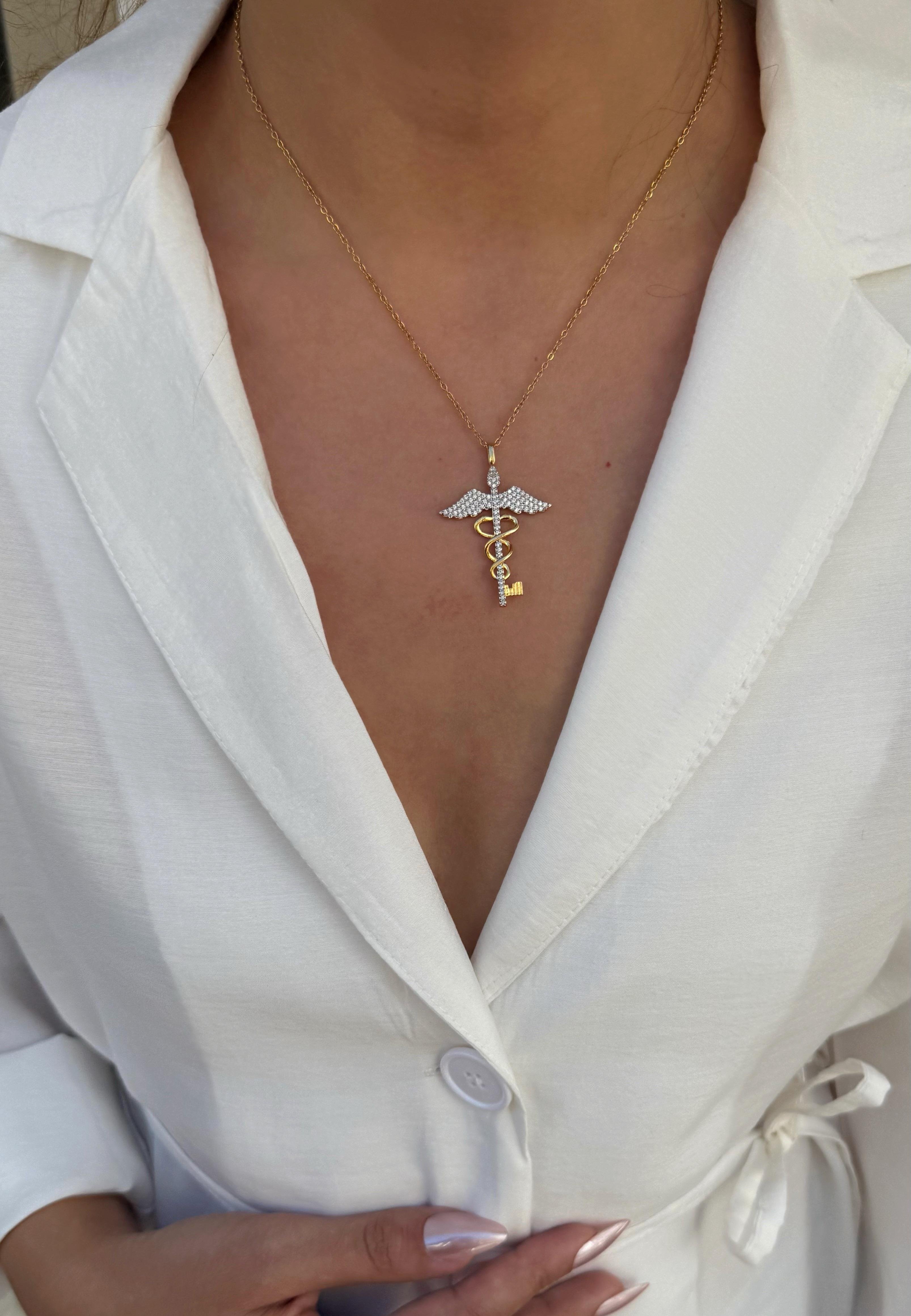 Çelik Caduceus Kolye