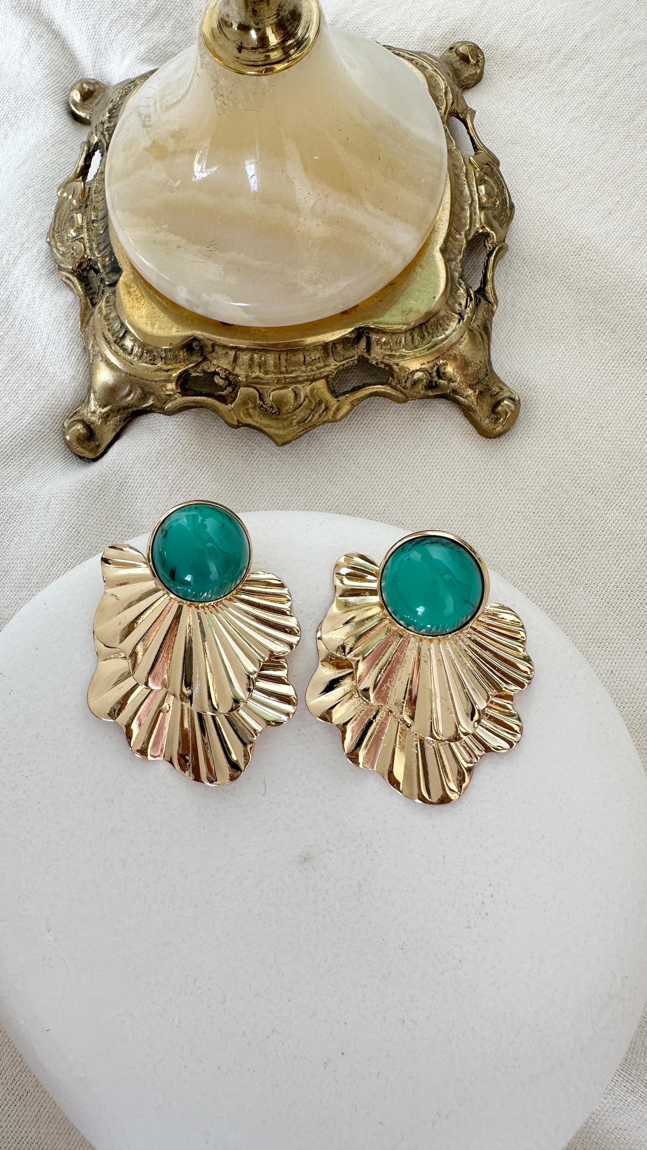 Gold-Yeşil Yaprak Küpe