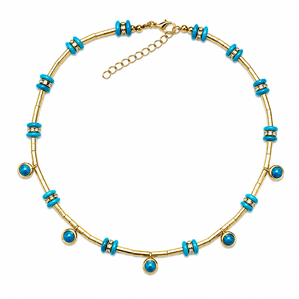 Mavi Taşlı Gold Kolye