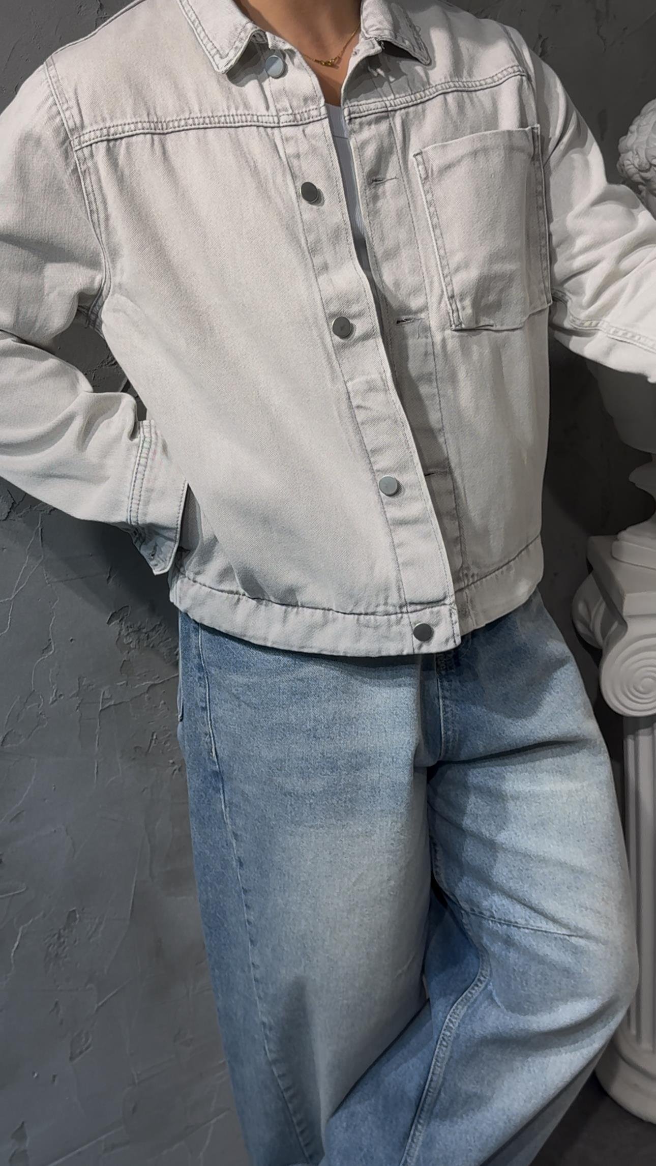 DENIM EFFECT CEPLİ OVERSHİRT ( AÇIK TAŞ GRİ )