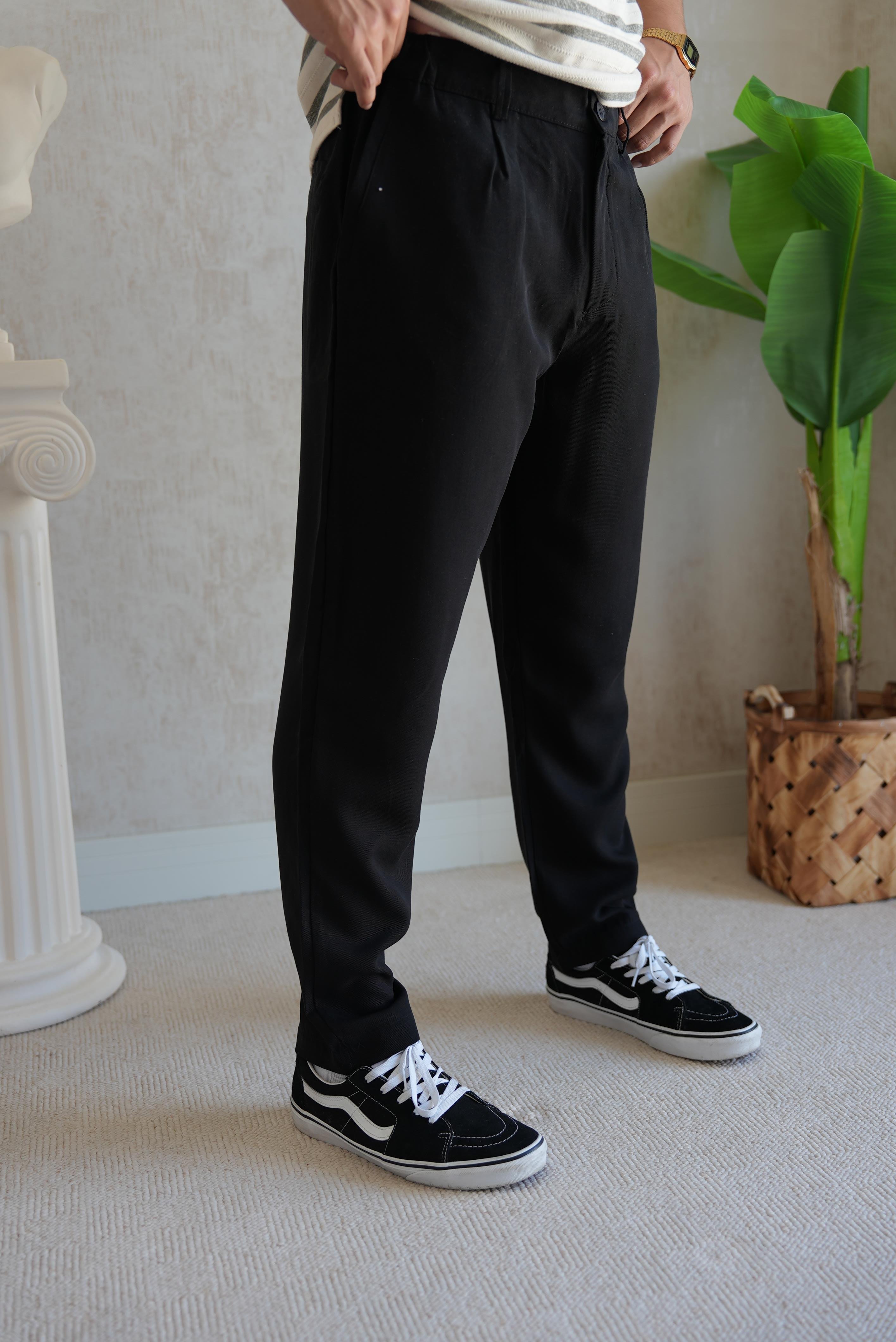 TENCEL REGULAR BLACK PANTOLON