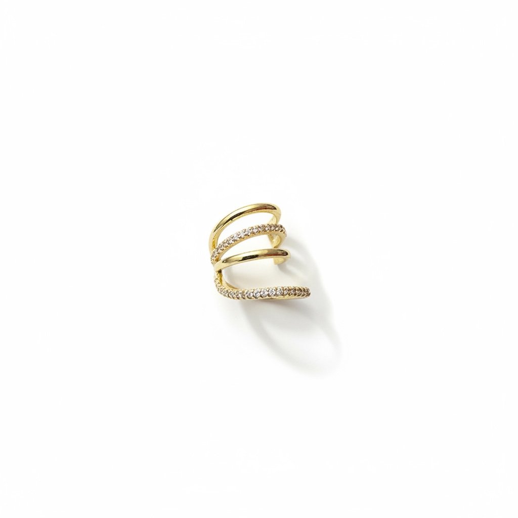 Earcuff Sıkıştırmalı Çelik Kıkırdak Küpe Çoklu Halka Görünümlü Altın Renk         