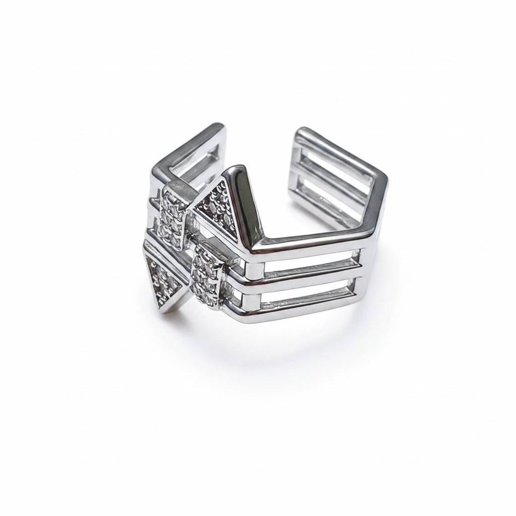 Earcuff Sıkıştırmalı Çelik Kıkırdak Küpe Geometrik Zirkon Taşlı Gümüş Renk         