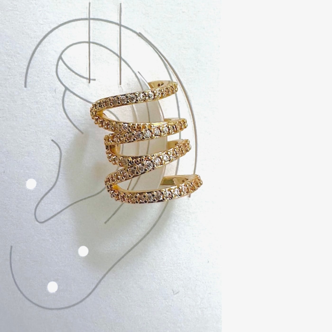 Earcuff Sıkıştırmalı Pirinç Kıkırdak Küpe Sarmal Zirkon Taşlı Altın Renk         