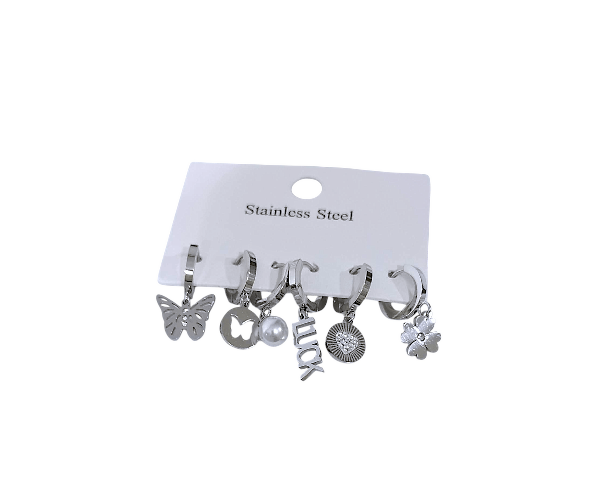 Kadın Çelik Luck Detaylı 6 Adet Küpe Set Gümüş Renk