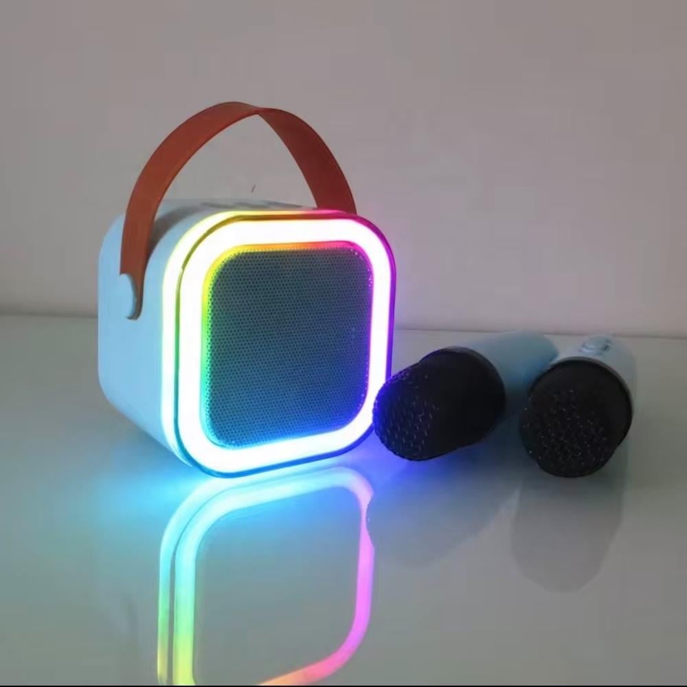 Taşınabilir Çift Karaoke Mikrofonlu Hoparlör Kablosuz Bluetooth 5 Ses Efektli Mavi Renk 
