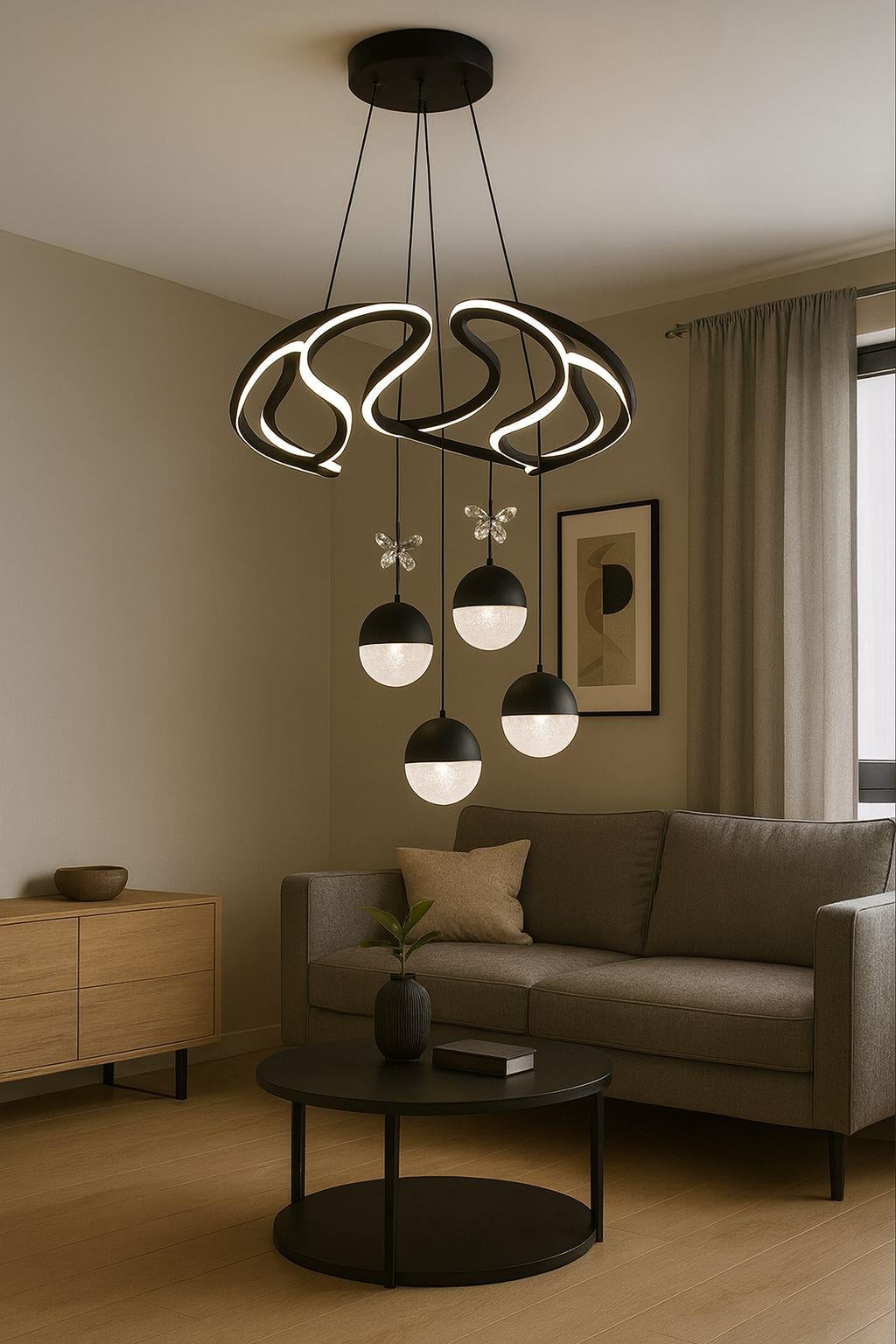 LEDLI AVİZE DRON MAXİ 4 TOP SİYAH