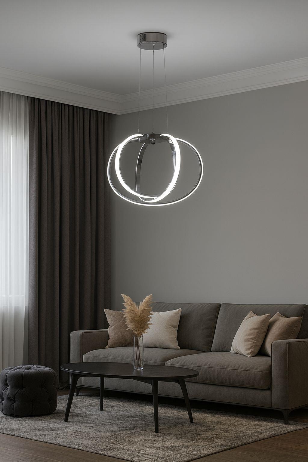 LEDLİ AVİZE ELIPS 3 LÜ KROM
