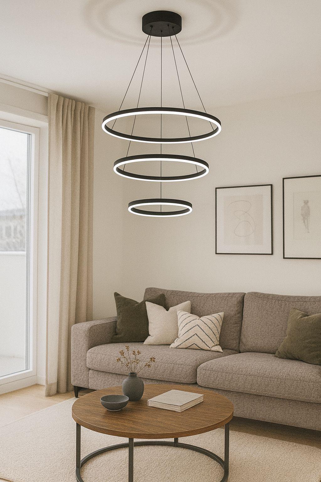 LEDLİ AVİZE HALKA 60+40+30 CM SİYAH