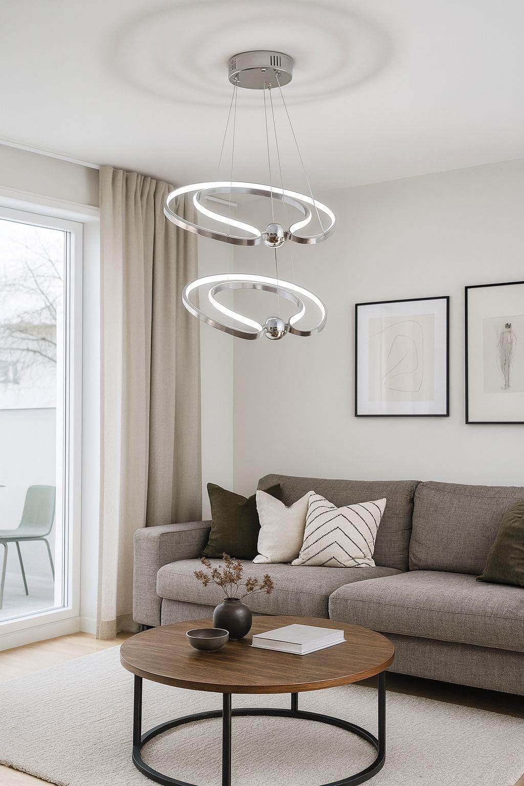 LEDLİ AVİZE HİLAL 2 Lİ 50+43 CM KROM