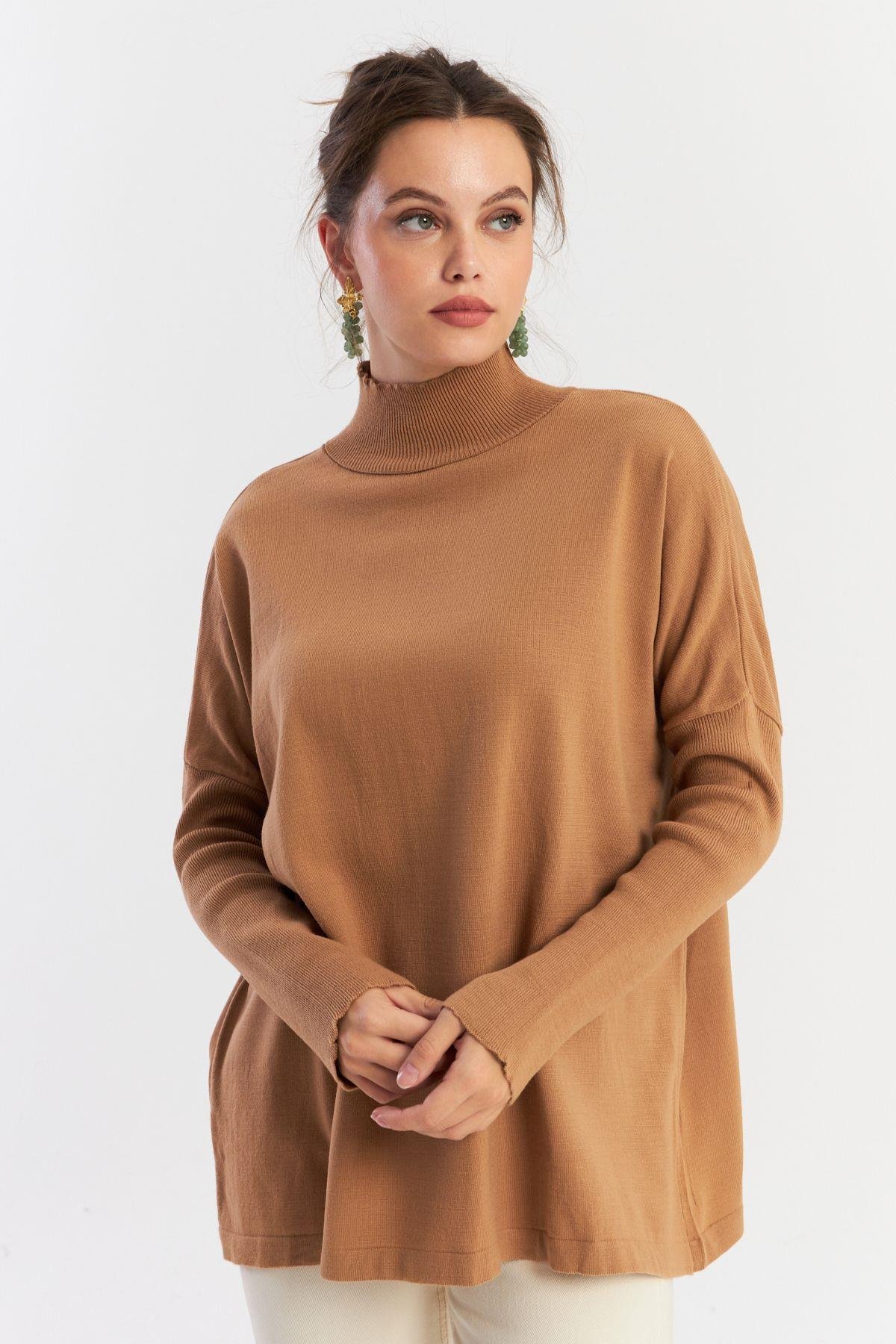 Kadın Bordo Salaş Triko Bluz YV289