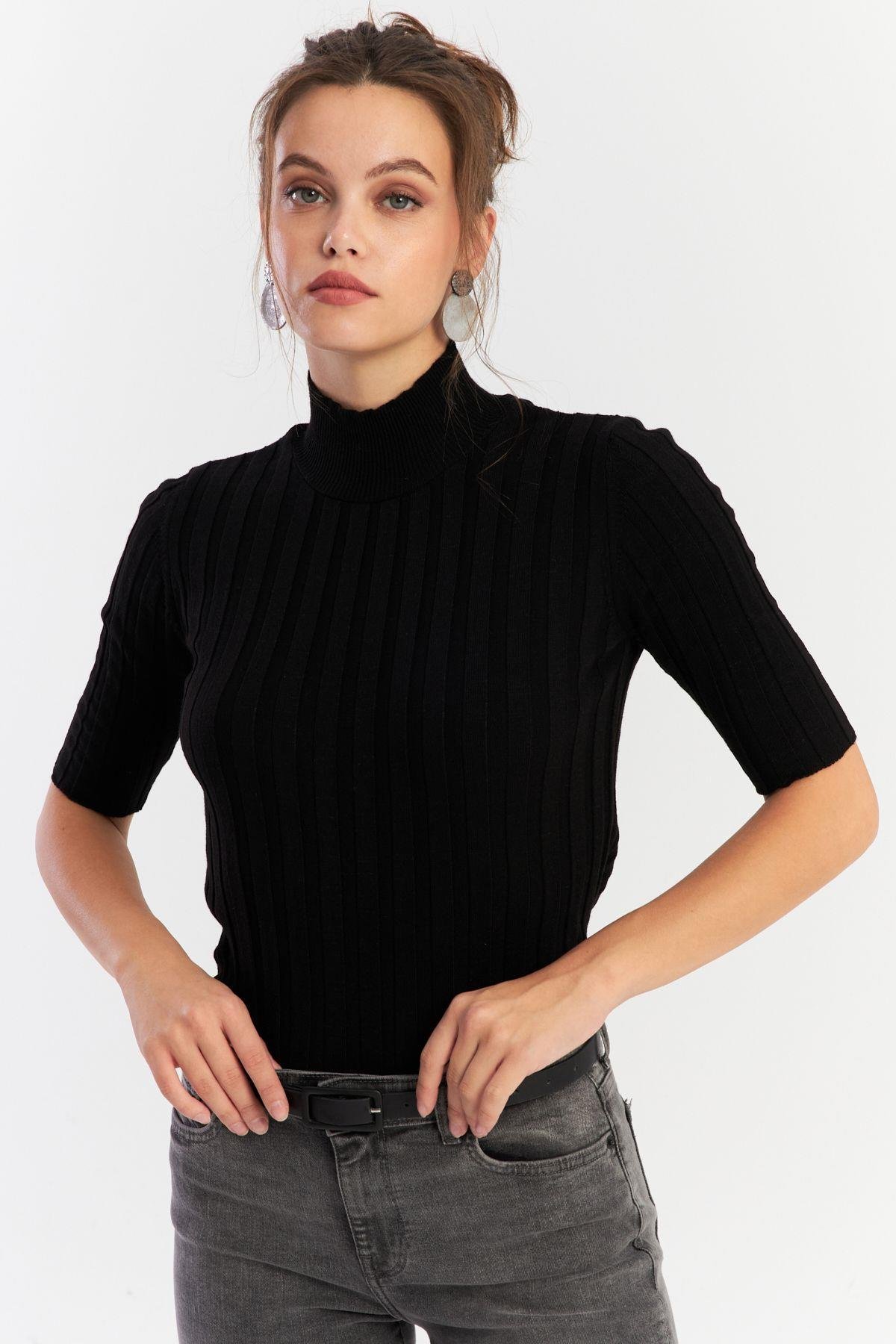 Kadın Camel Yarım Balıkçı Triko Bluz YV287