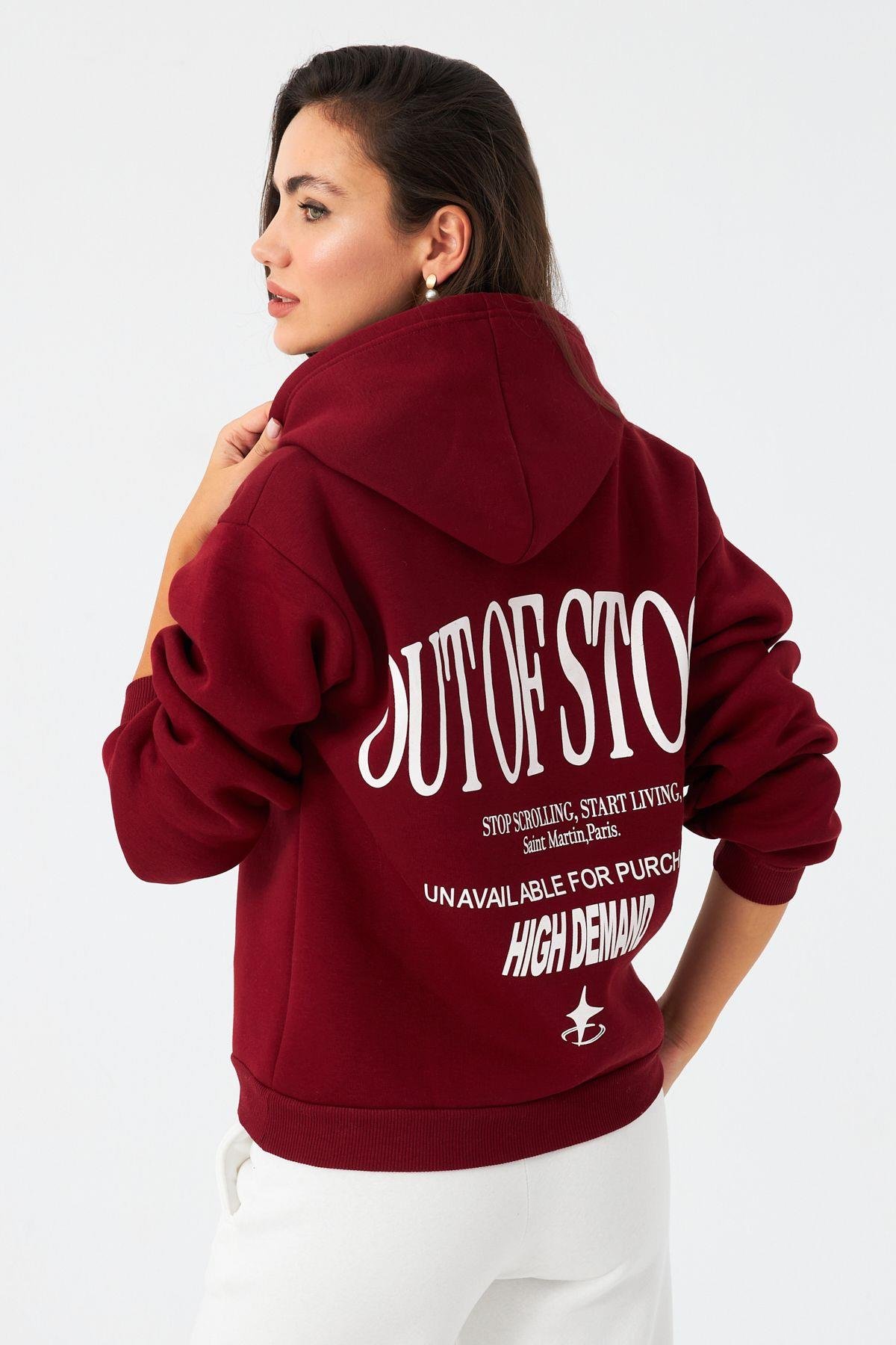 Kadın Siyah Baskılı Kapüşonlu Sweatshirt DY1451