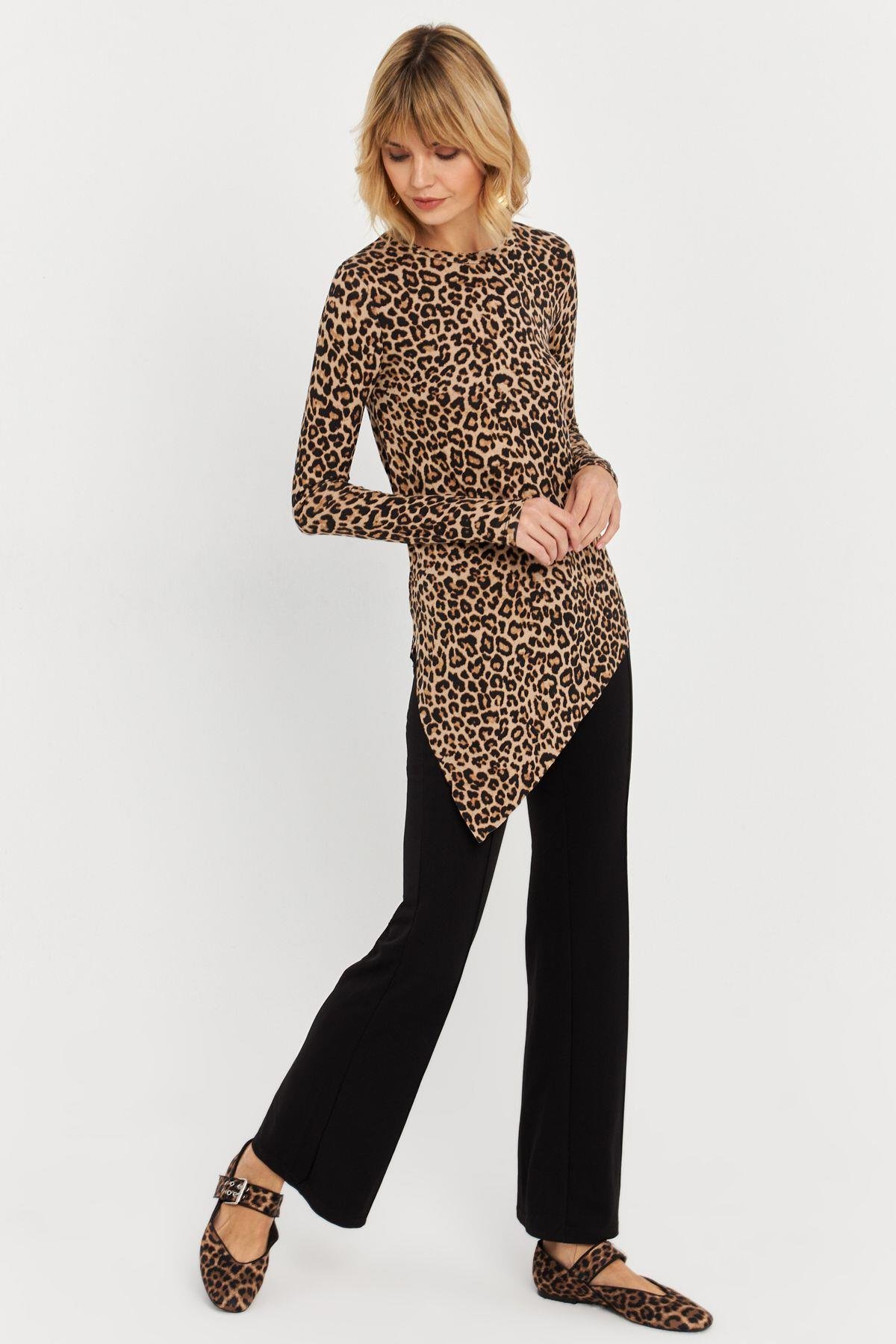 Kadın Vizon Asimetrik Zebra Desenli Tunik MLPP1186-1