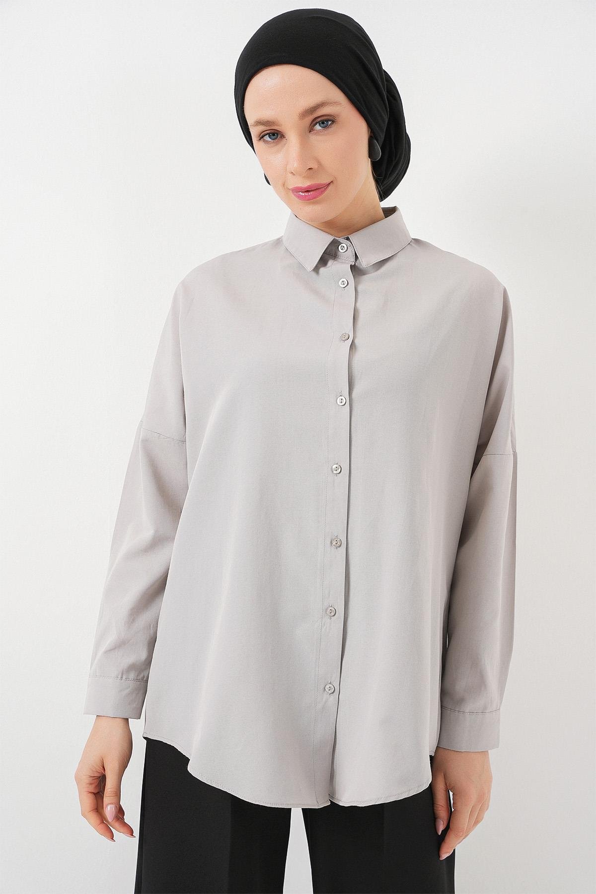 103901 Oversize Basic Tesettür Gömlek - A.Gri