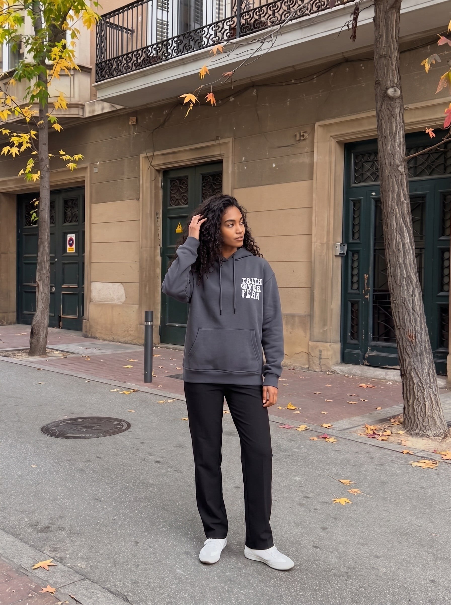 Antrasit Baskılı Oversize Kapüşonlu Sweatshirt